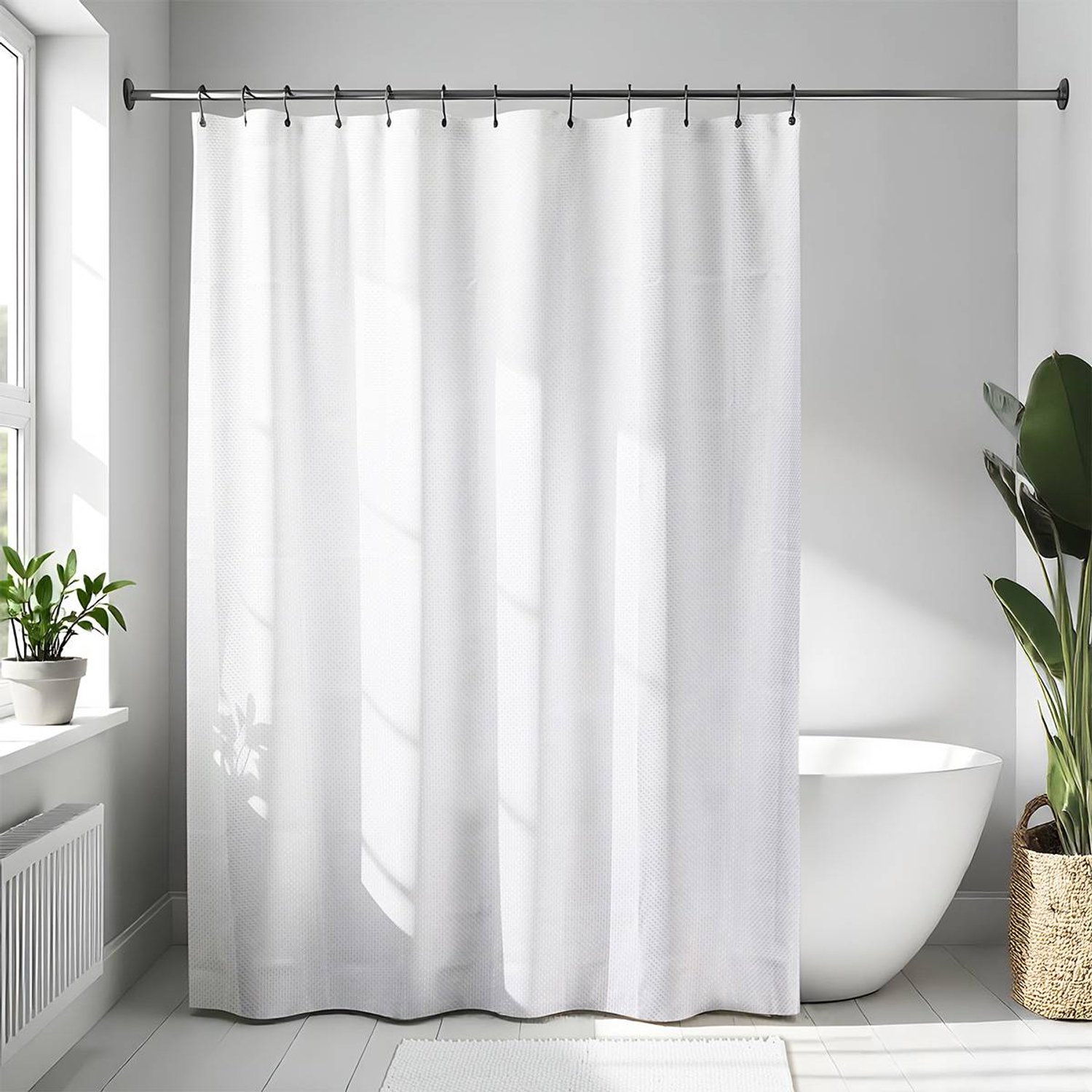 Rideau de douche en polyester à motifs diamants 180 x 200 cm blanc