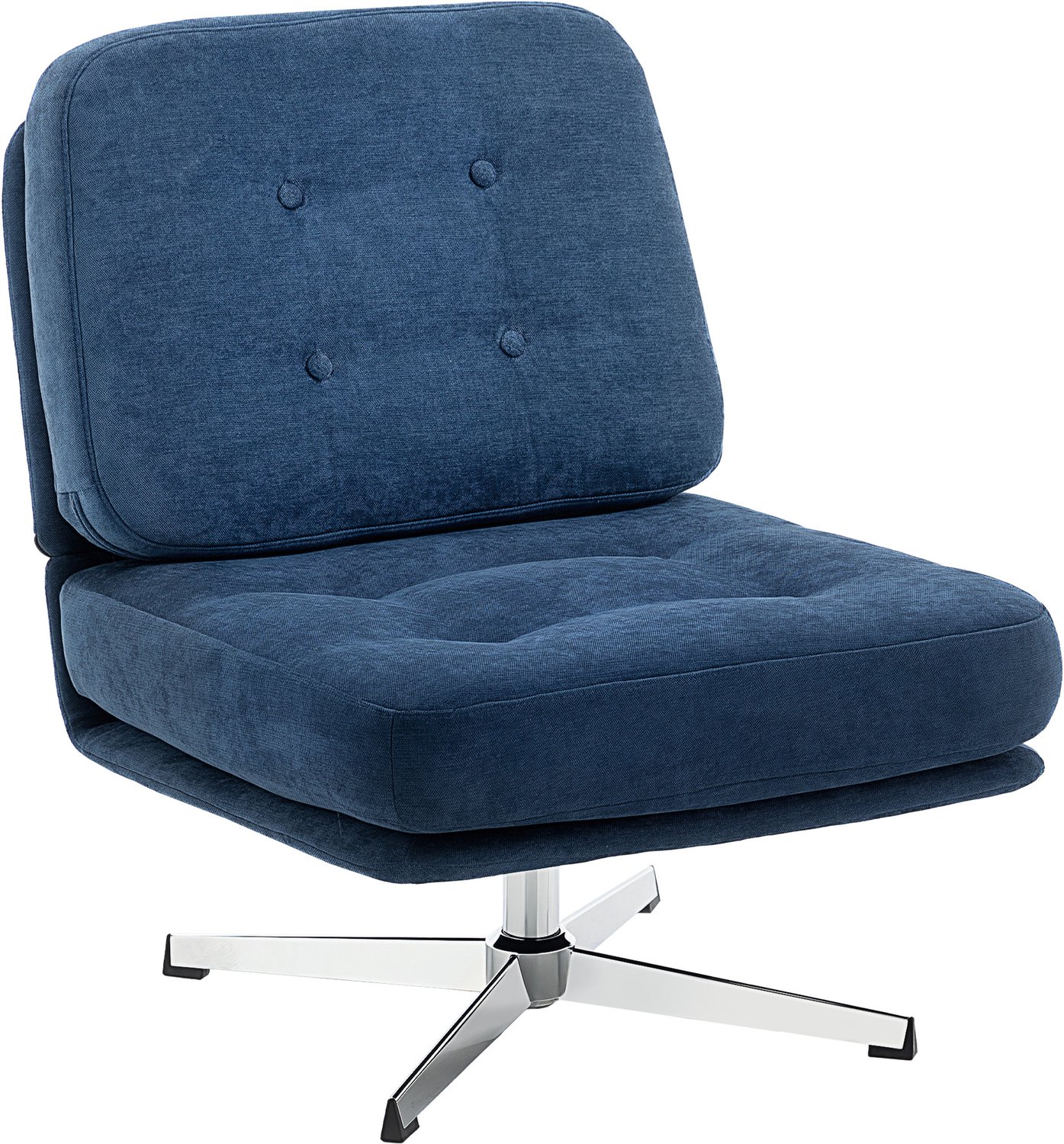 Lunpog Fauteuil 360° Draaibare Loungefauteuil Chenille Donkerblauw | Brede zitting, kleermakersstoel, gestoffeerde stoel met metalen poten, gevoerde relaxstoel, leesstoel Bleu