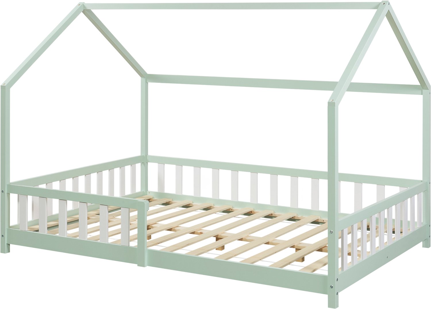 en.casa Kinderbed Hesel montessori bed met uitvalbeveiliging 140x200 cm mint [en.casa]