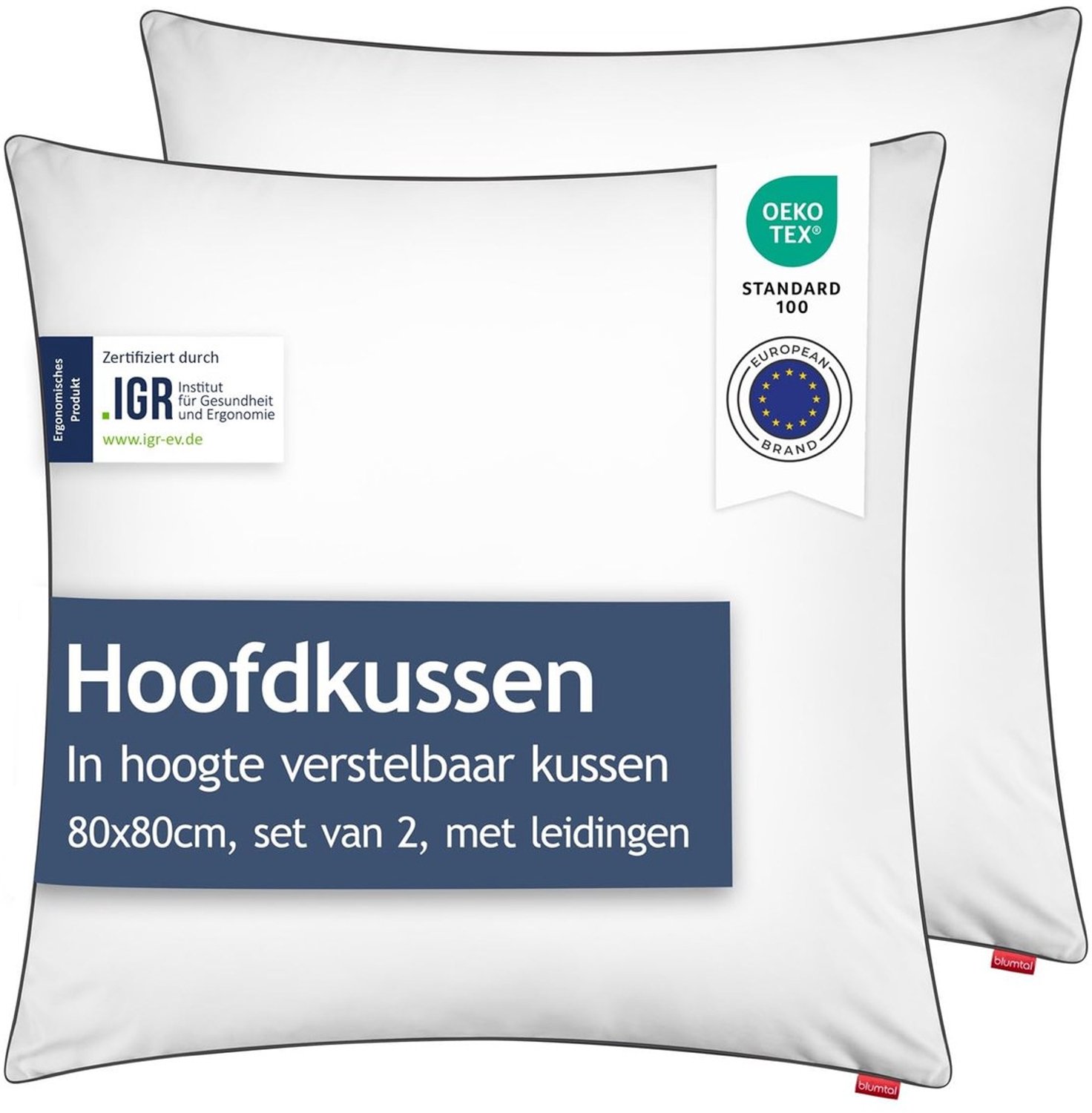 Duraxl Hoofdkussen - 80 x 80 cm - Microvezel - Verstelbare vulling - Set van 2 Wit