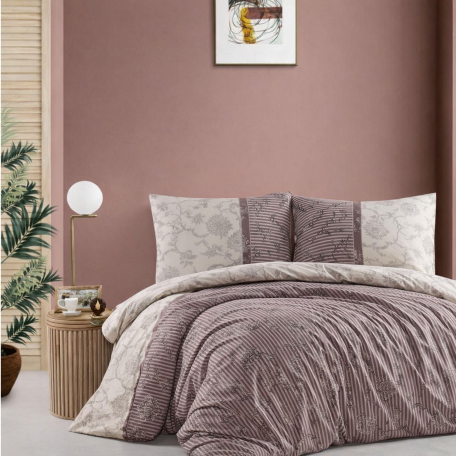 Duraxl Dekbedovertrek set - 200 x 220 cm - Katoen renforcé - Bruin, beige en grijs