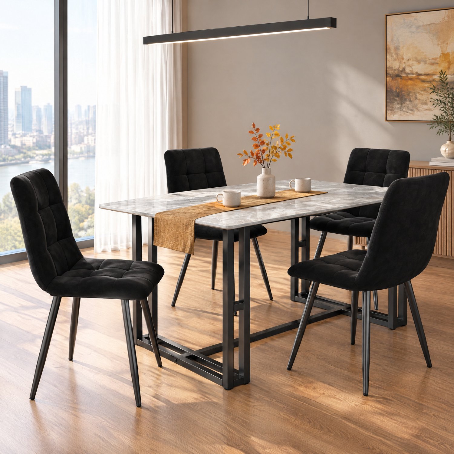 Yelenaro Eetkamerstoelen Fluweel - Set van 4 - Comfortabele rugleuning met zachte bekleding - Stevig metalen poten - Keukenstoel - Eettafelstoel - Stijlvol Moderne klassieke - 44 x 46 x 86 cm - Zwart