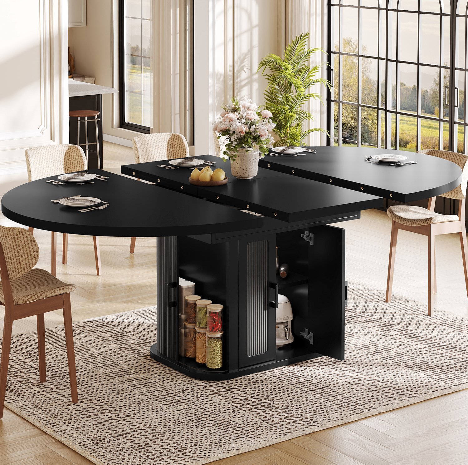 Maisentiel Uitschuifbare eettafel met opbergruimte – 118-158 x 118 x 76 cm – zwart