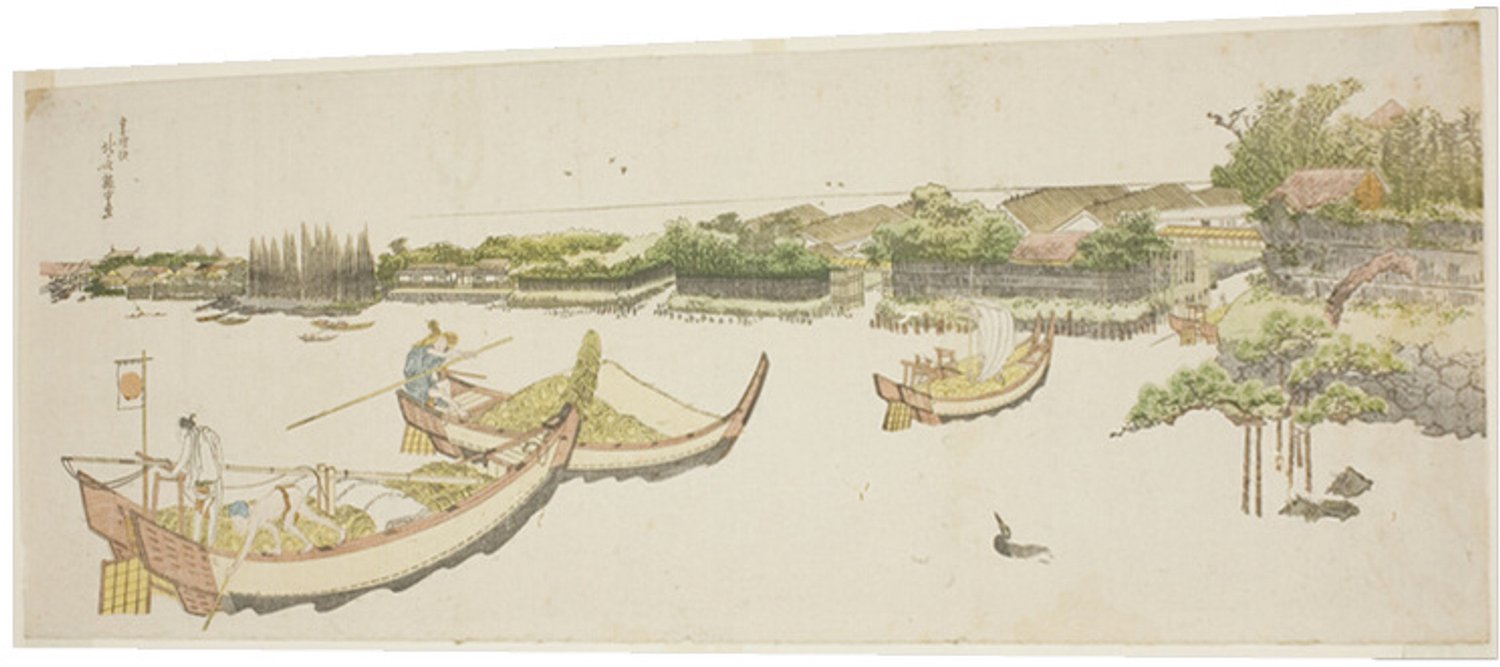 Printen.eu Poster - Boats transporting rice on the Sumida River - 47 x 18 cm Multicolor