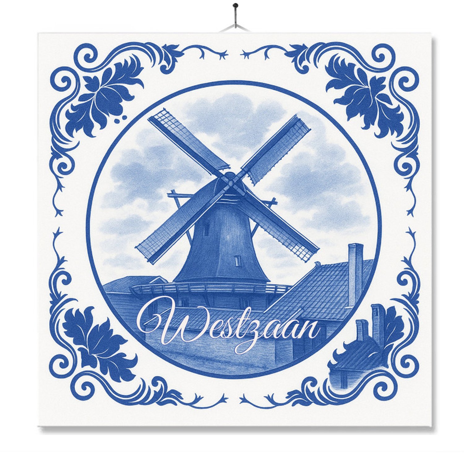 MC Living Tegel Met Opdruk | Westzaan | Delft Blauw | Cadeau | Inclusief Geschenkdoos | Standaard | Ophangsysteem Ontwerp 1