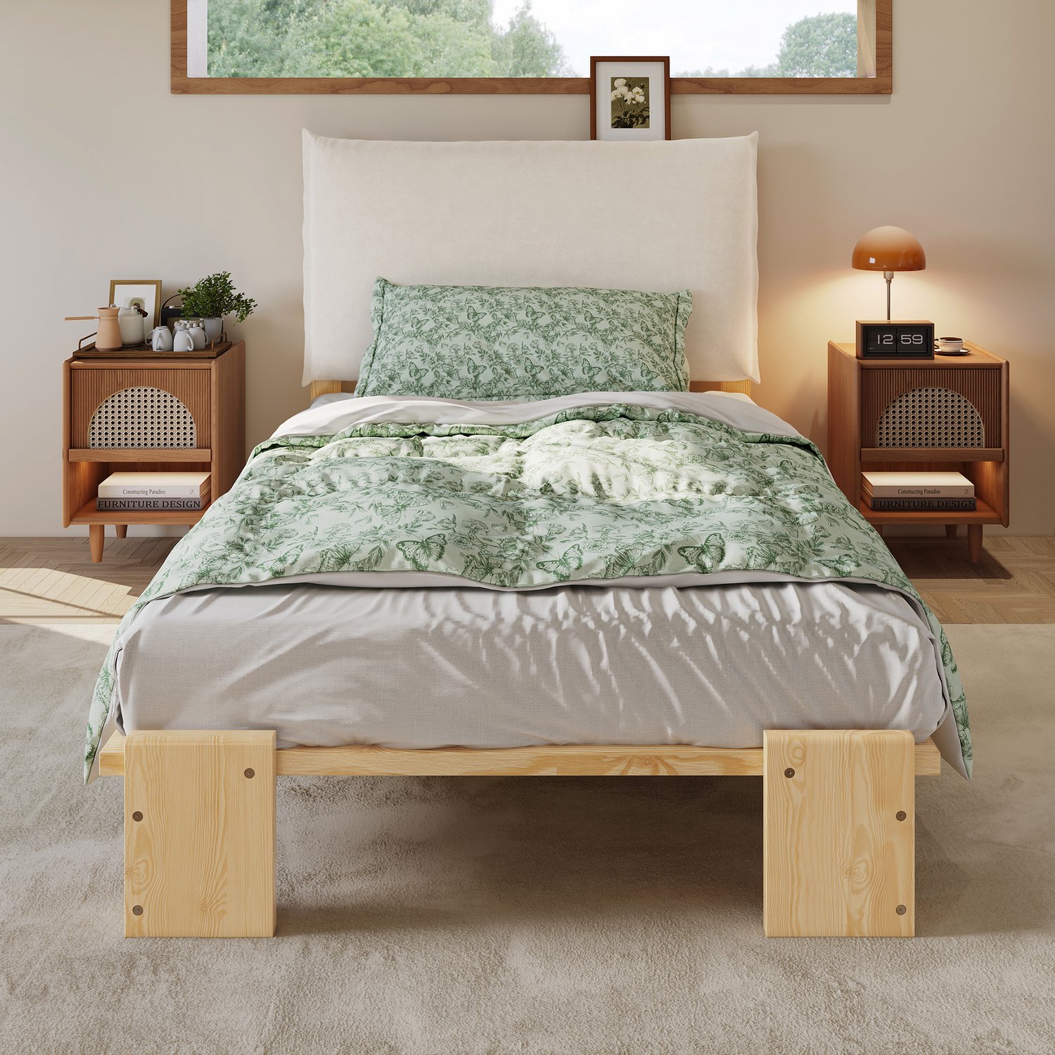 Zubaliya Gestoffeerd bed - 90 x 200 cm - Naturel - hout, stof