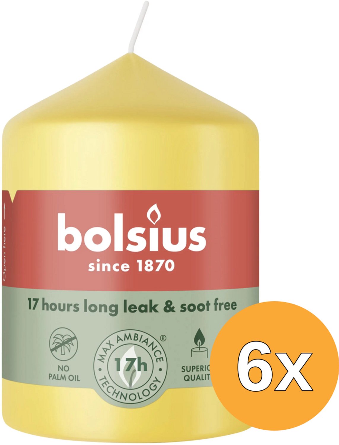 Bolsius 6x Bolsius Stompkaars 80/58 Sunny Yellow (1 stuk)
