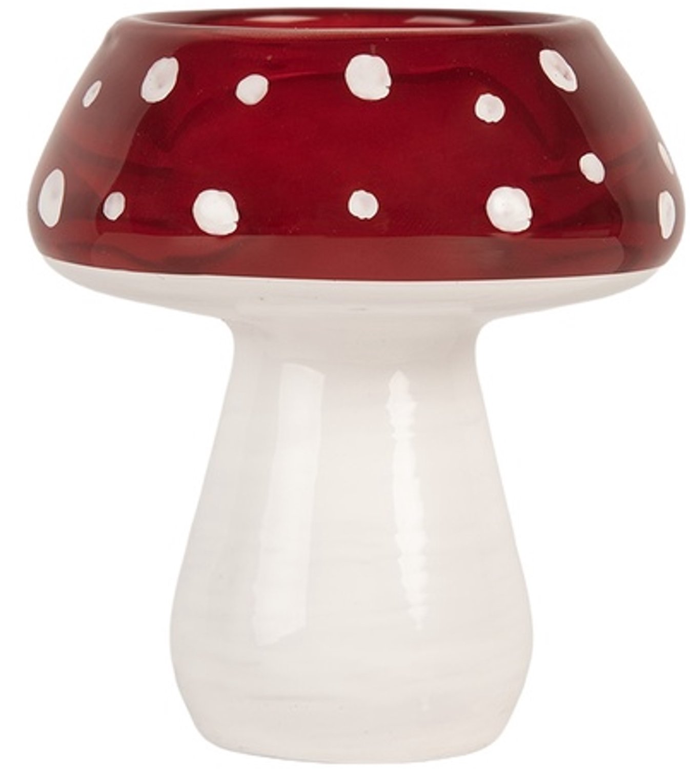 Clayre & Eef Waxinelichthouder Paddenstoel Ø 7x7 cm Rood Wit Glas Herfst decoratie