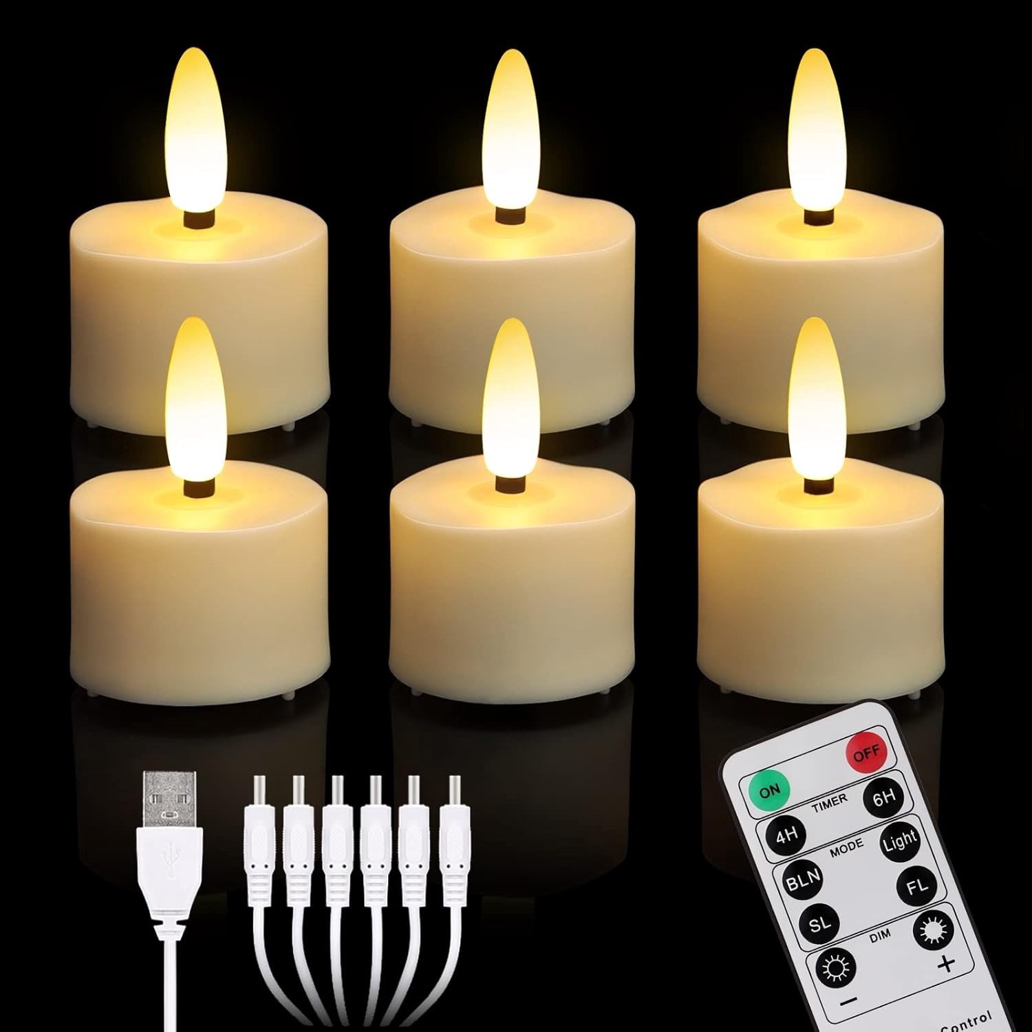 Oplaadbare LED-theelichtjes - Warm Wit - 3,88 x 5,5 cm - Vlamloos met Timer en Afstandsbediening - Voor Decoratie