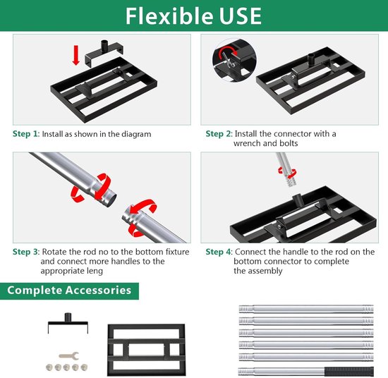Lawn leveling rake 17" x 10" - verstelbare stainless steel handvat - heavy duty grass leveling - ShopVlot — afbeelding 3