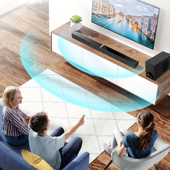 Soundbar met Subwoofer – Draadloze 5.0 TV Soundbar met Diepe Bas – ARC, Optisch en AUX – Afstandsbediening — afbeelding 5