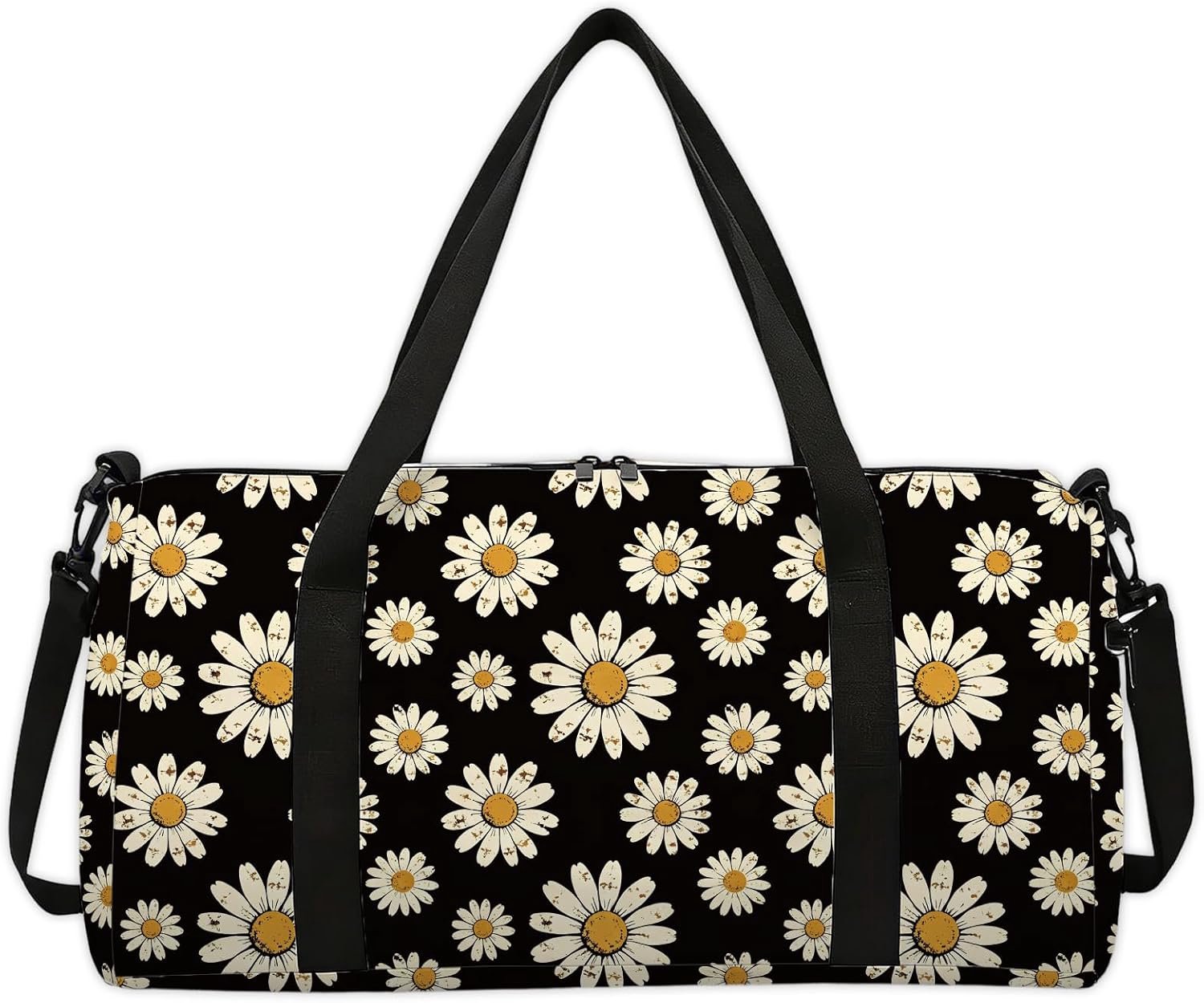 Sporttas van polyester en nylon, met schouderriem en draaggreep, voor dames en heren, wit/geel (madeliefjes), Klassiek - ShopVlot