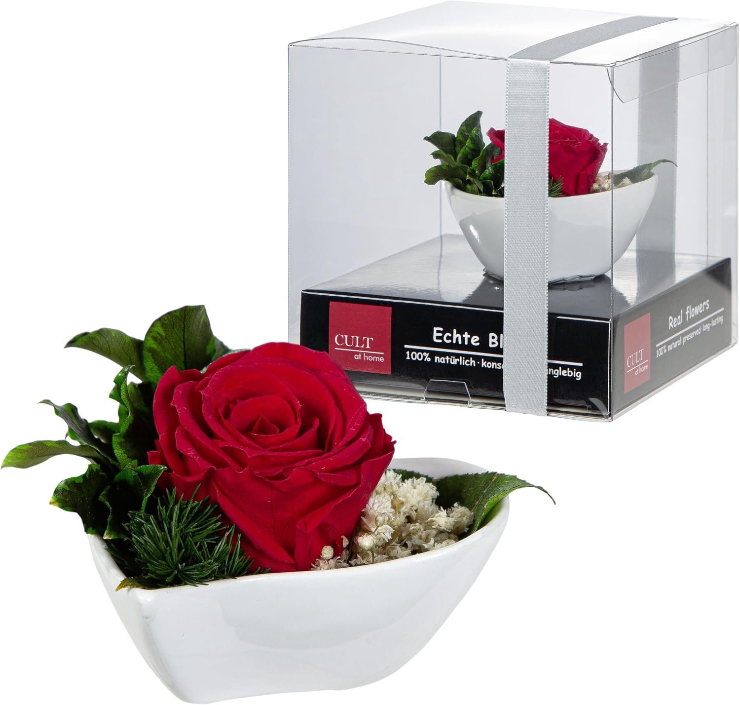 Eeuwige roos rood hart decoratieve schaal - echte bloemen geconserveerd - ShopVlot