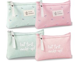 Piacolnic Set van 4 Stuks Kleine Make-Uptas voor Dames, Meerkleurige Draagbare Make-Uptas 17 x 11,5 x 4 cm, Canvas Make-Uptassen met Rits voor Cosmeti