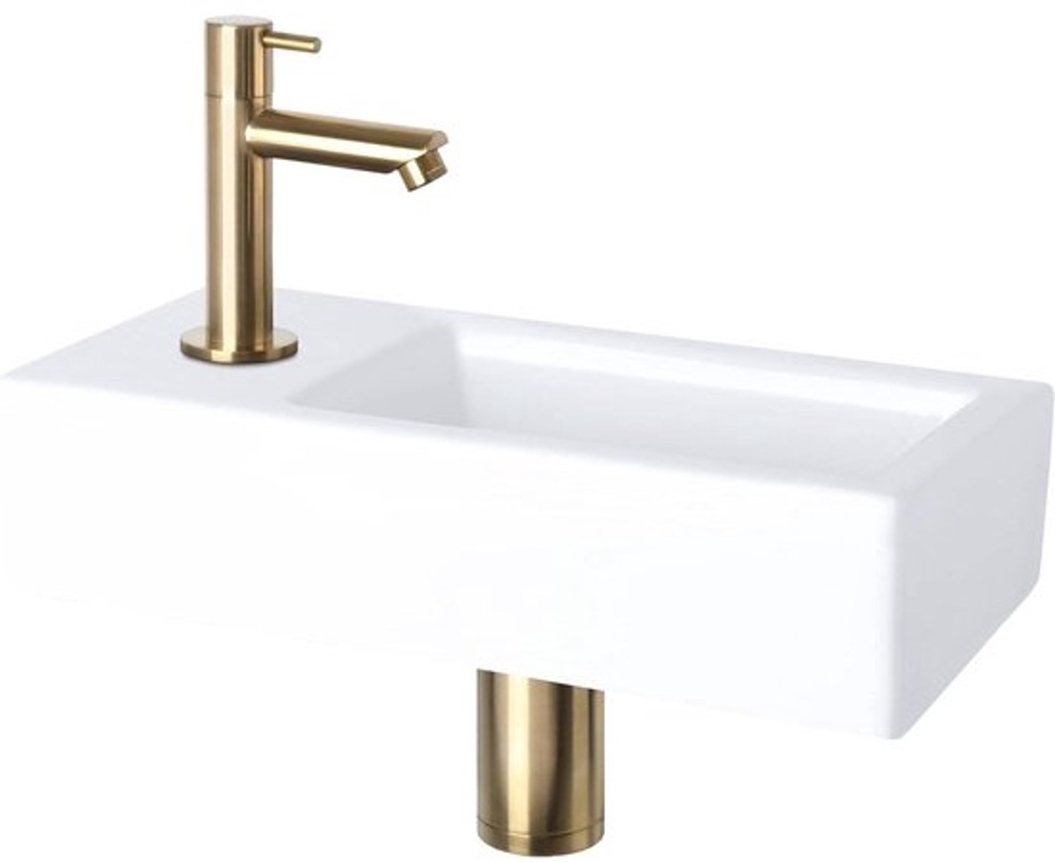 Differnz Helios Washbasin - Ceramic Washbasin 37.5x18.5x9.5cm - Toilet Set with Straight Faucet Matt Gold - Surface Mounted Sink with Straight Mixer Tap and Standard Handle - For Bathroom or Toilet
