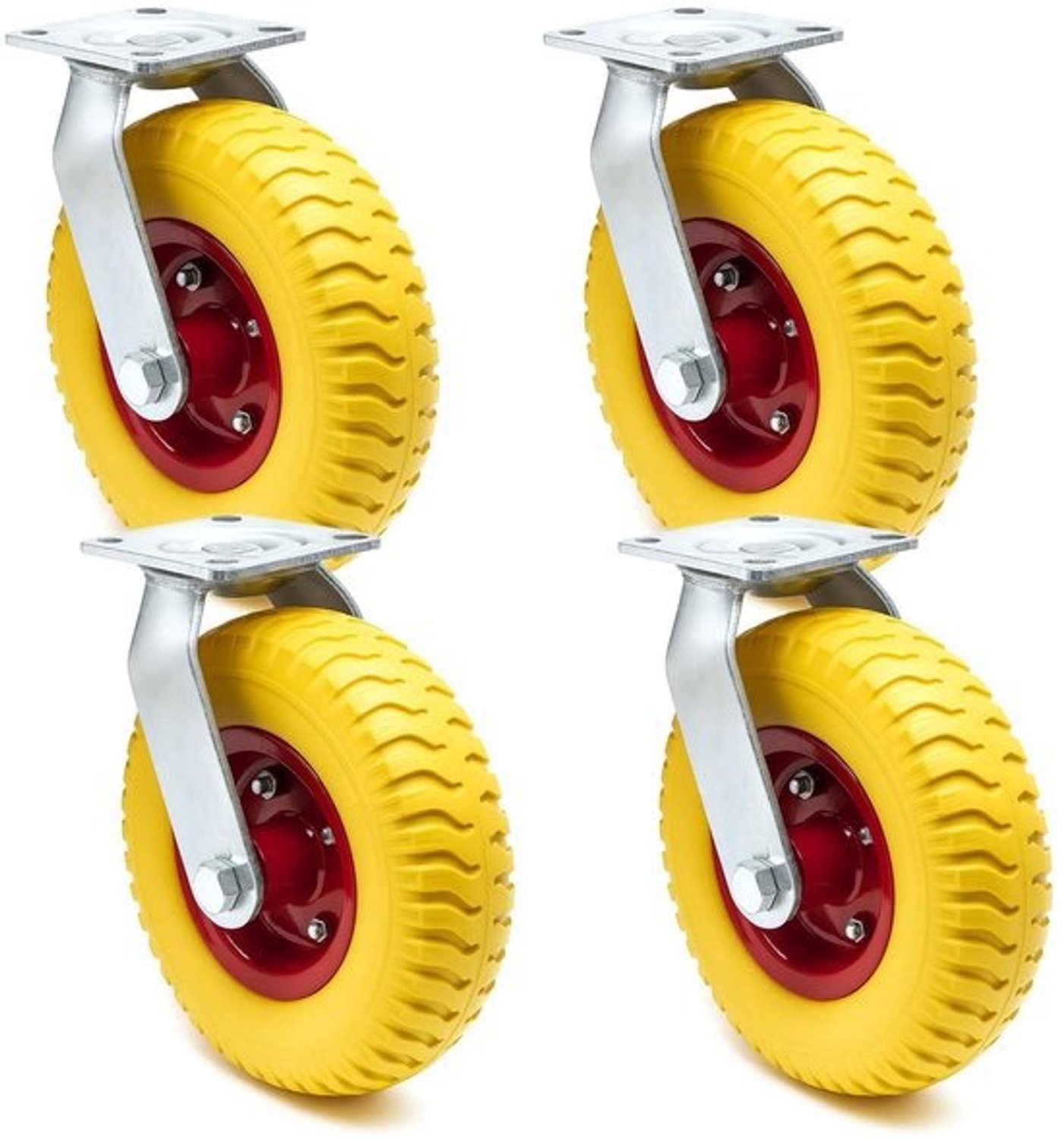 Transportwielen Set - Bokwielen Zwenkwielen - Materiaal Verplaatsen - Lekvrije Massieve Banden - 220mm Diameter 100kg Draagvermogen - Geel