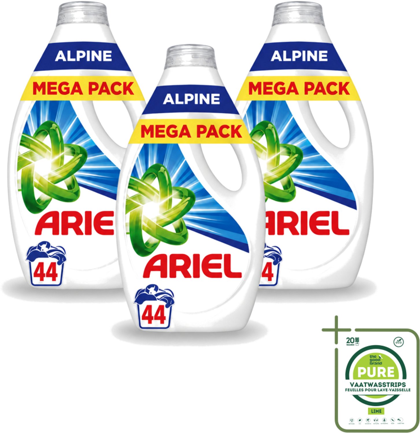 3 x Ariel – Vloeibaar Wasmiddel – Alpine – 1980 ml – 44 wasbeurten - Grootverpakking - Vaatwasstrips - Vloeibaar Wasmiddel - Vlekverwijdering - Koud Wassen - Ariel Alpine - Wasmiddel 1980 Ml