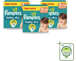 3 x Pampers – Luiers – Baby-Dry Trio Pack Maat 3 (6-10 kg) – 156 Luiers - Grootverpakking - Vaatwasstrips - Baby Luiers - Droge Luiers - Anti-lek Luiers - Baby Droogheid - Nachtluier