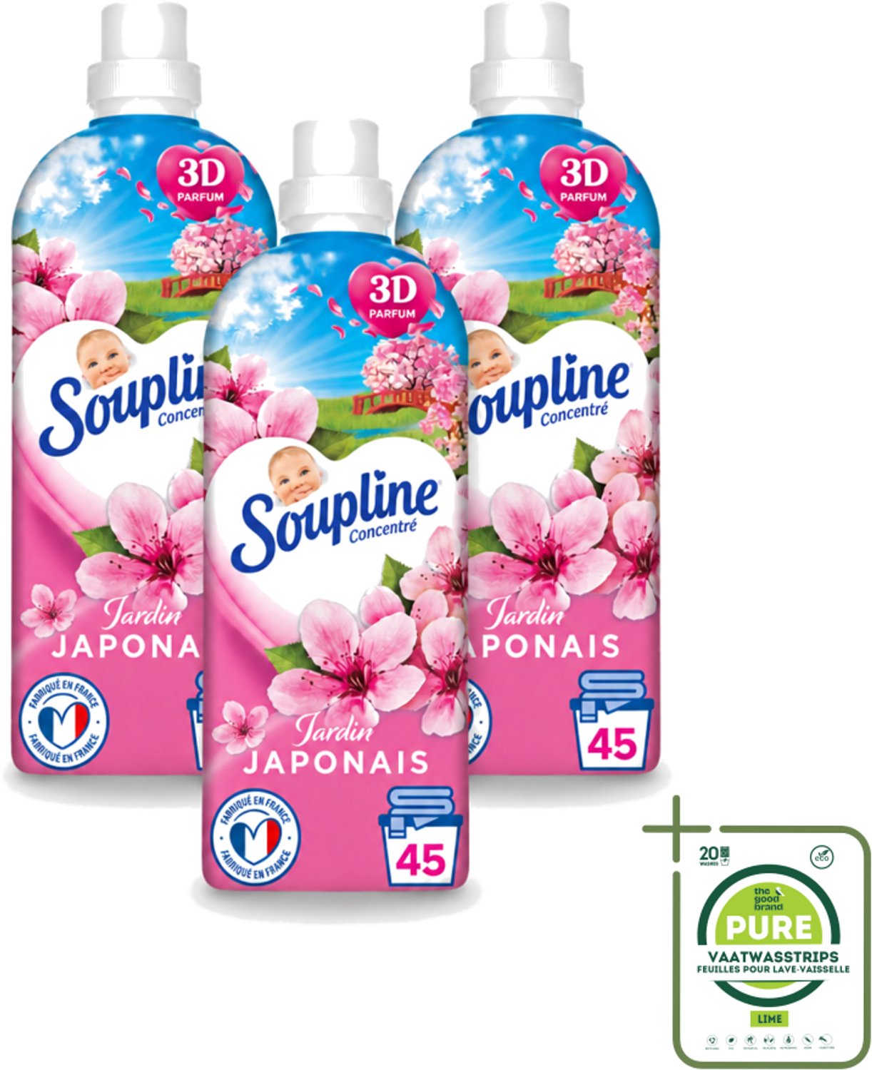 3 x Soupline – Wasverzachter – Japanse Tuin – 950 ml - Grootverpakking - Vaatwasstrips - Wasverzachter - Zachte Wasgoed - Geur - Japanse Tuin - Rustgevende Geur