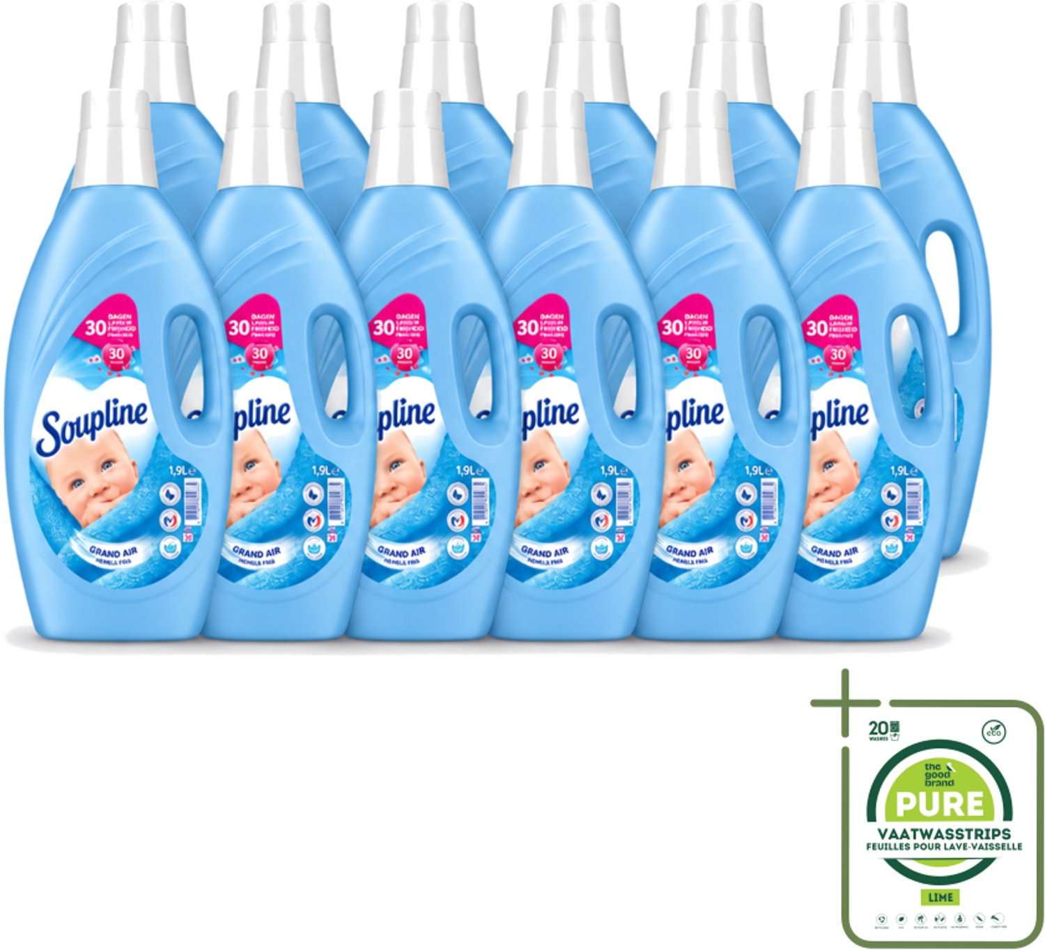 12 x Soupline – Wasverzachter – Hemels Fris – 1,9 L - Grootverpakking - Vaatwasstrips - Wasverzachter - Wasgoed - Fris - Zijdezacht - Wasbeurten
