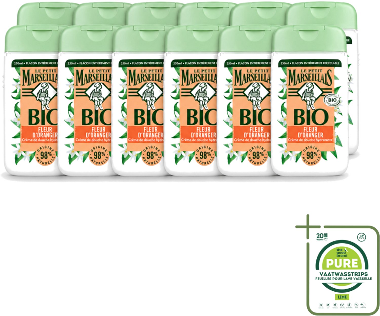 12 x Le Petit Marseillais – Douchegel – Fleur d’Oranger – 250 ml - Grootverpakking - Vaatwasstrips - Douchegel Oranje Bloesem - Oranje Bloesem Geur - Natuurlijke Douchegel - Zachte Reiniging - Huid Verzorging