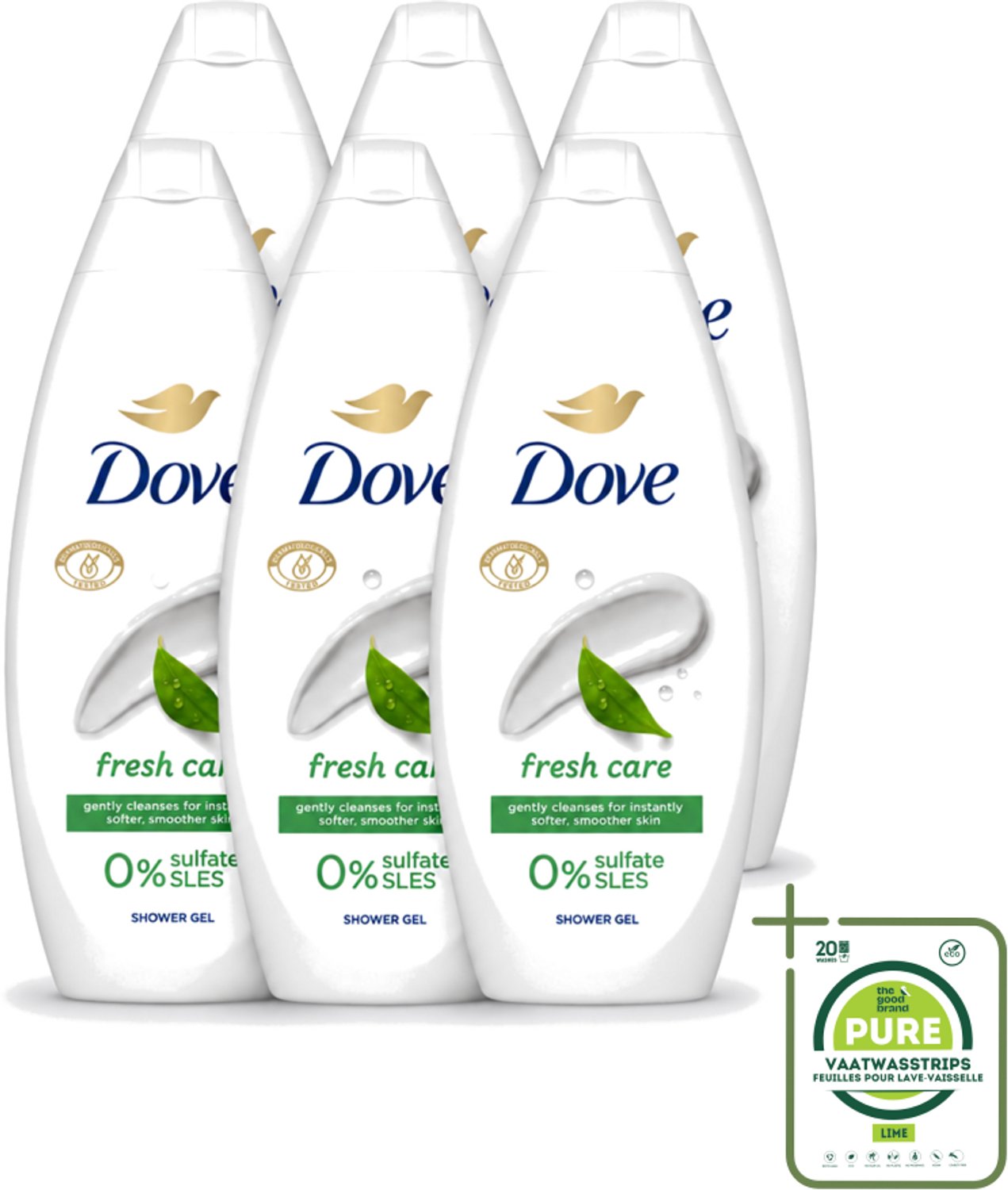 6 x Dove – Douchegel – Fresh Care – 250 ml - Grootverpakking - Vaatwasstrips - Douchegel - Fris - Schone Huid - Huid Reinigen - Huid Hydrateren