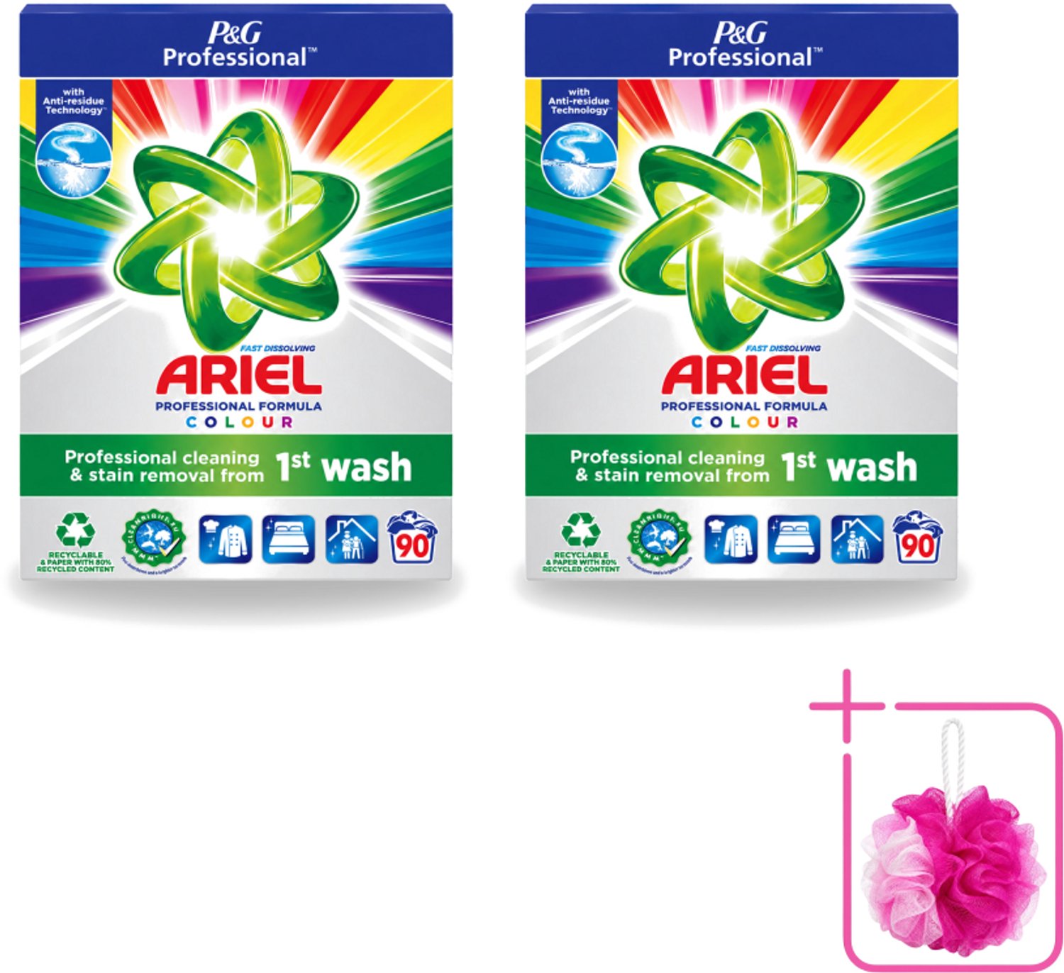 2 x Ariel Professional - Waspoeder - Gekleurde Was - 90 Wasbeurten - Bulkverpakking - Waspoeder kleur - Douchemop - Waspoeder voor gekleurde kleding
