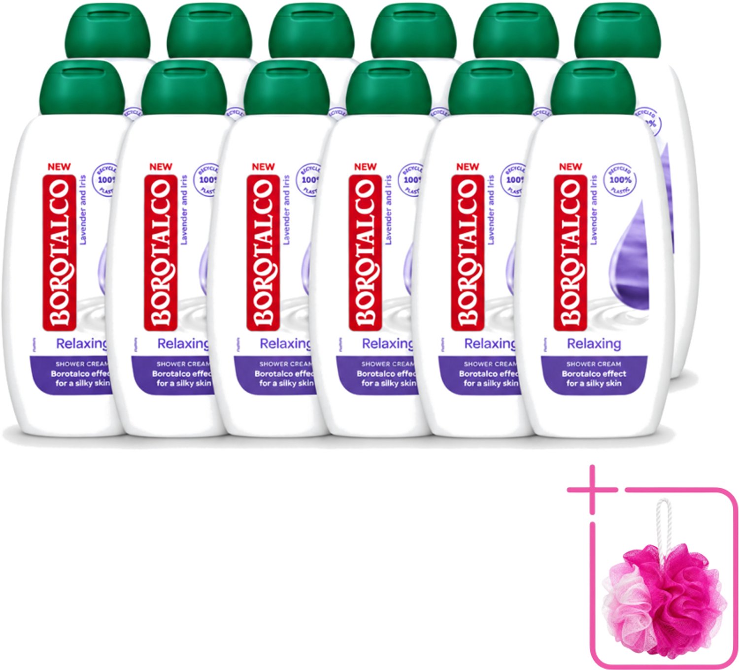 12 x Borotalco - Douchegel - Relaxing - Lavender & Iris - 250 ml - Bulkverpakking - Douchegel - Douchemop - Ontspanning
