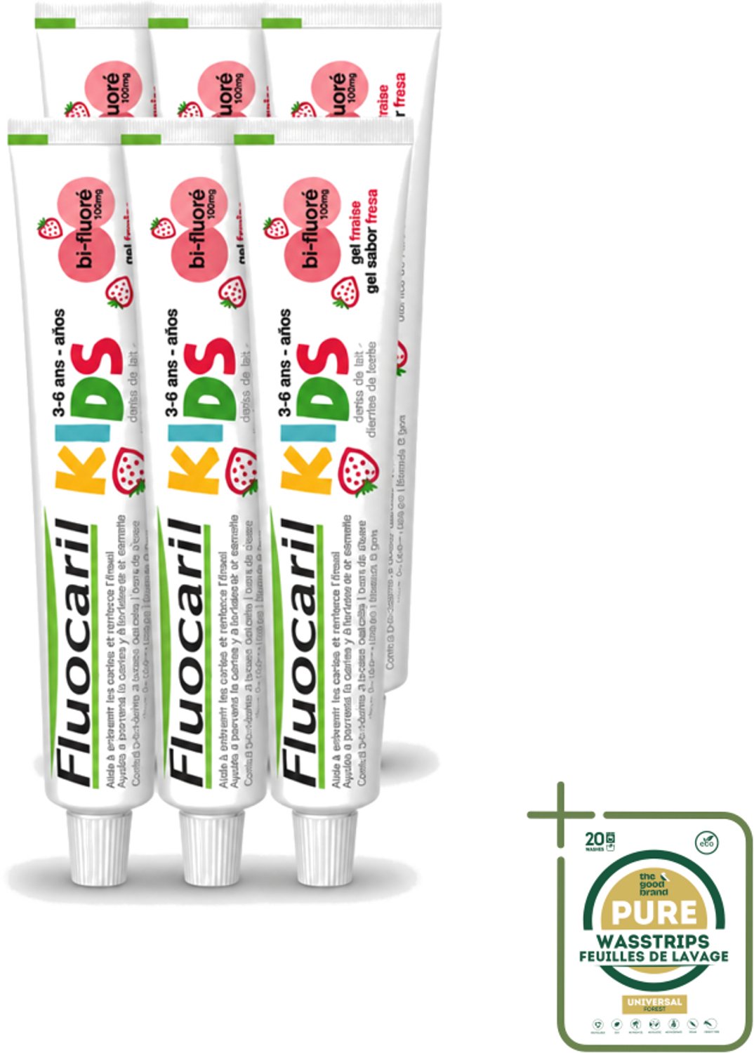 6 x Fluocaril Kids - Bi-Fluoride - Tandpasta - Met Aardbeiensmaak - 3 tot 6 jaar - 50 ml - Wasstrips - Tandpasta Voor Kinderen - Melktanden Beschermen - Bi-fluoride Tandpasta - Aardbeiensmaak Tandpasta - Tandenpoetsen Voor Kinderen