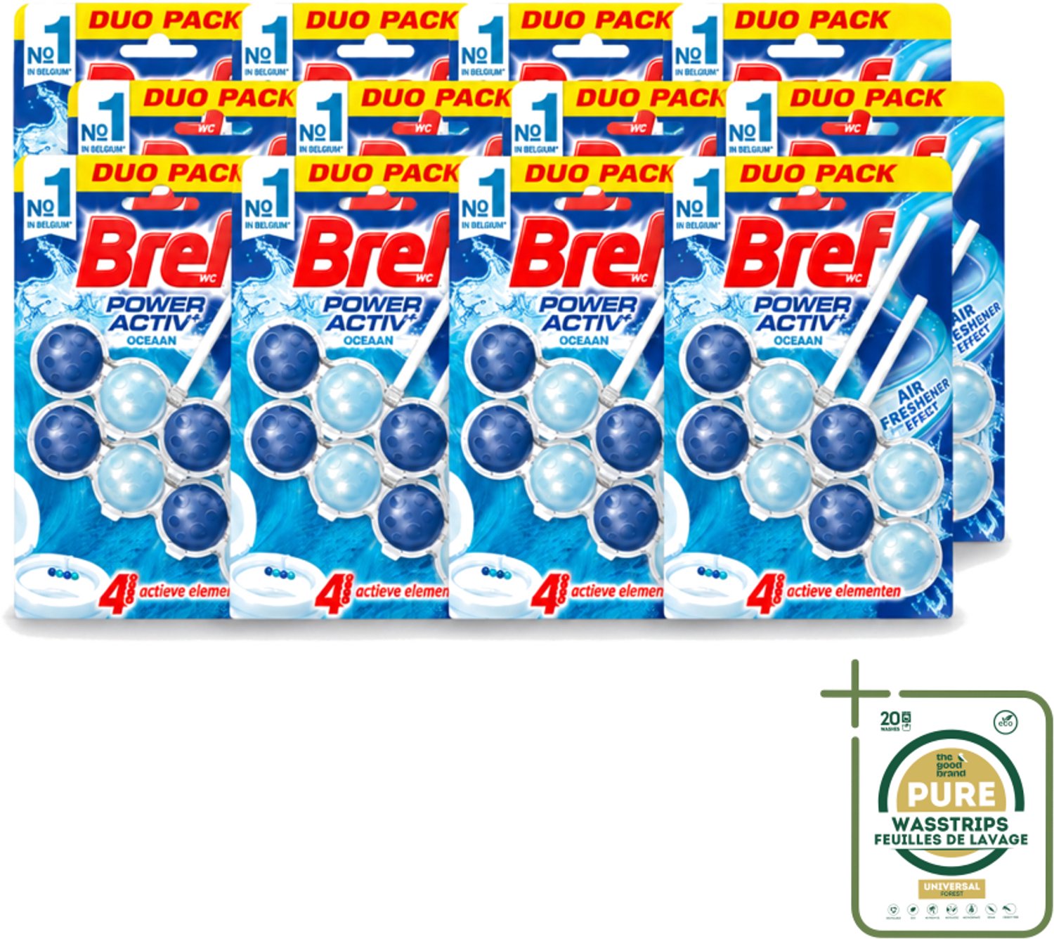 12 x Bref WC - Power Activ+ - Toiletblok - Oceaan - 2 Blokken - Wasstrips - Toilet Reinigen - Toilet Schoon Houden - Toilet Reinigingsblok - Oceaan Geur - Anti-kalk Toilet