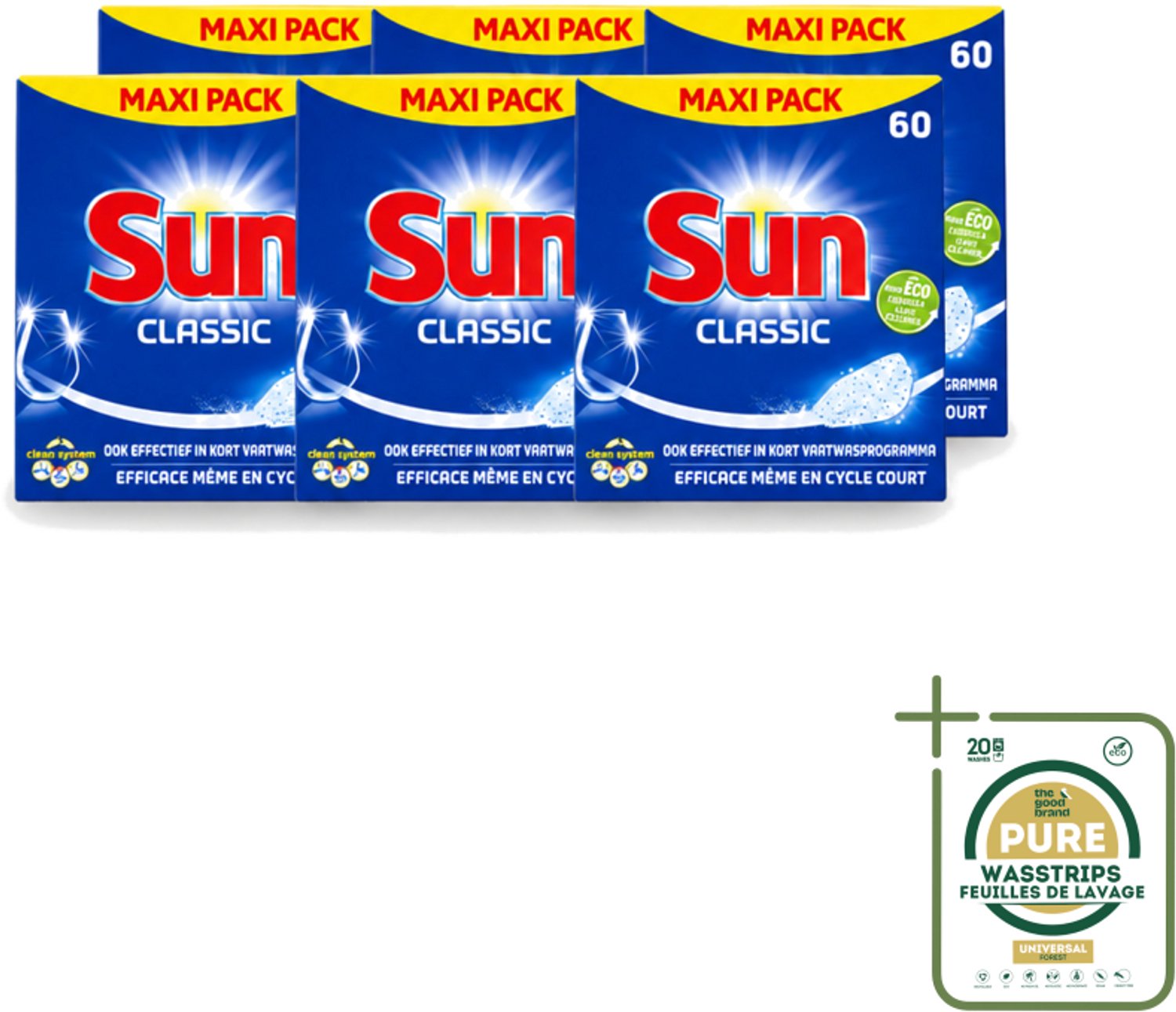 6 x Sun Classic - Vaatwastabletten - Eco - Voordeelverpakking - 60 Tabletten - Wasstrips - Vaatwastabletten - Vaatwasser - Reiniging - Vaatwasmiddel - Eco-formule