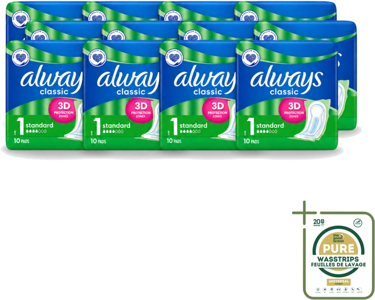 12 x Always Classic - Maandverband - Standaard - 3D Bescherming - 10 Maandverbandjes - Maandverband - Menstruatie - Maandverband 10 St - Menstruatiebescherming - Maandverband Voor Dagelijks Gebruik