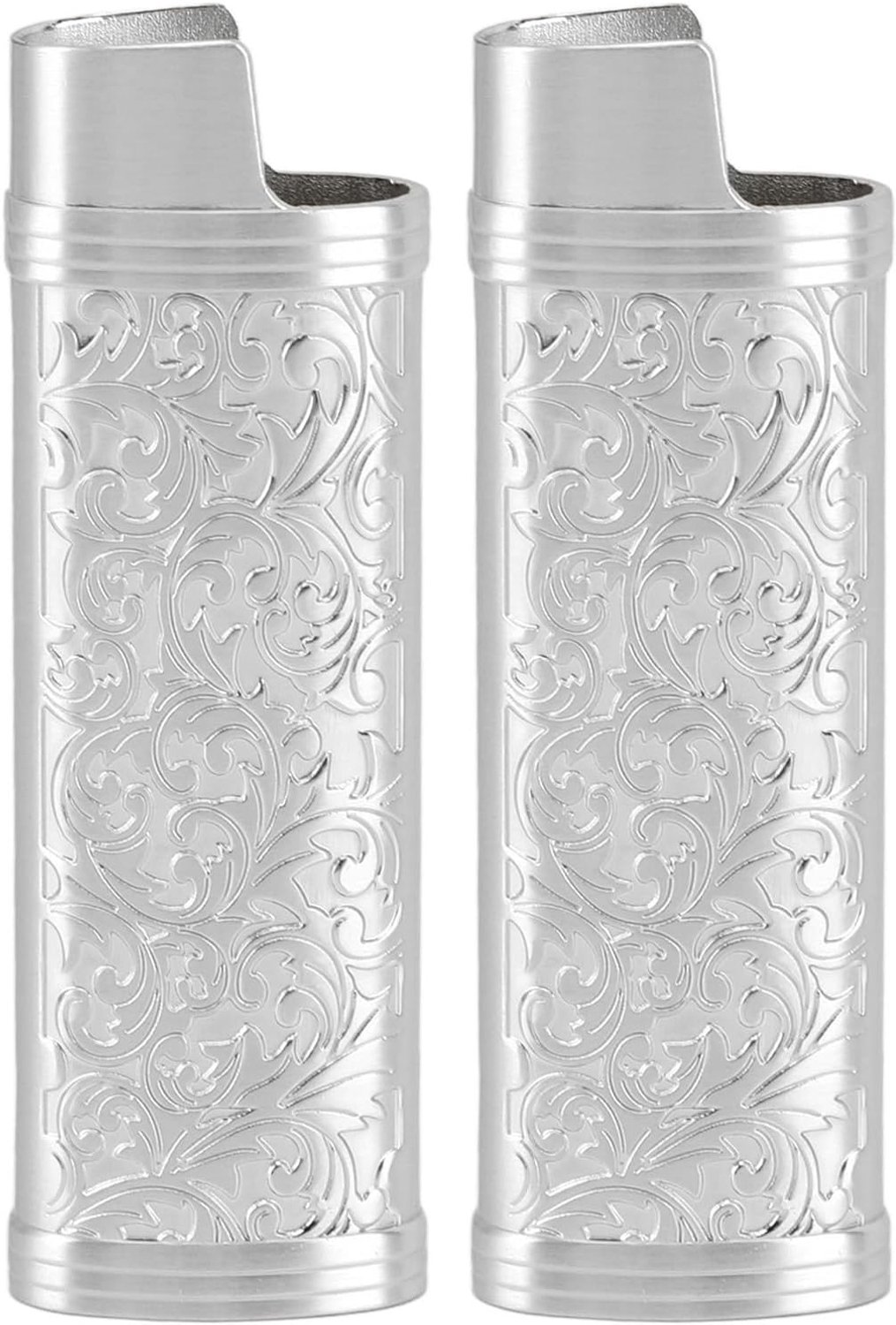 2Pcs Metal Lighter Housing Cover Holder, Zinc Alloy Protective Case for Lighters Vintage Floral Stamped Holder Sleeve - ShopVlot
