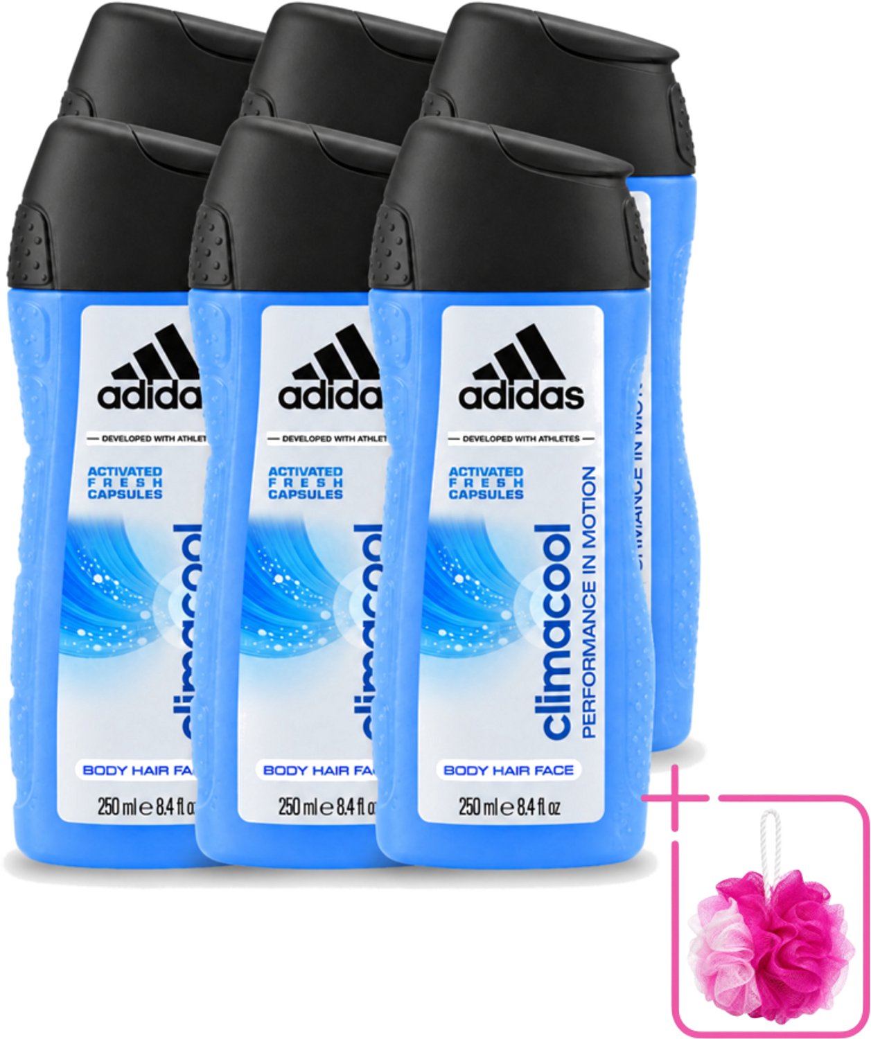 6 x Adidas – Douchegel – Climacool Men – 250 ml - Bulkverpakking - Douchegel - Douchemop - Frisheid