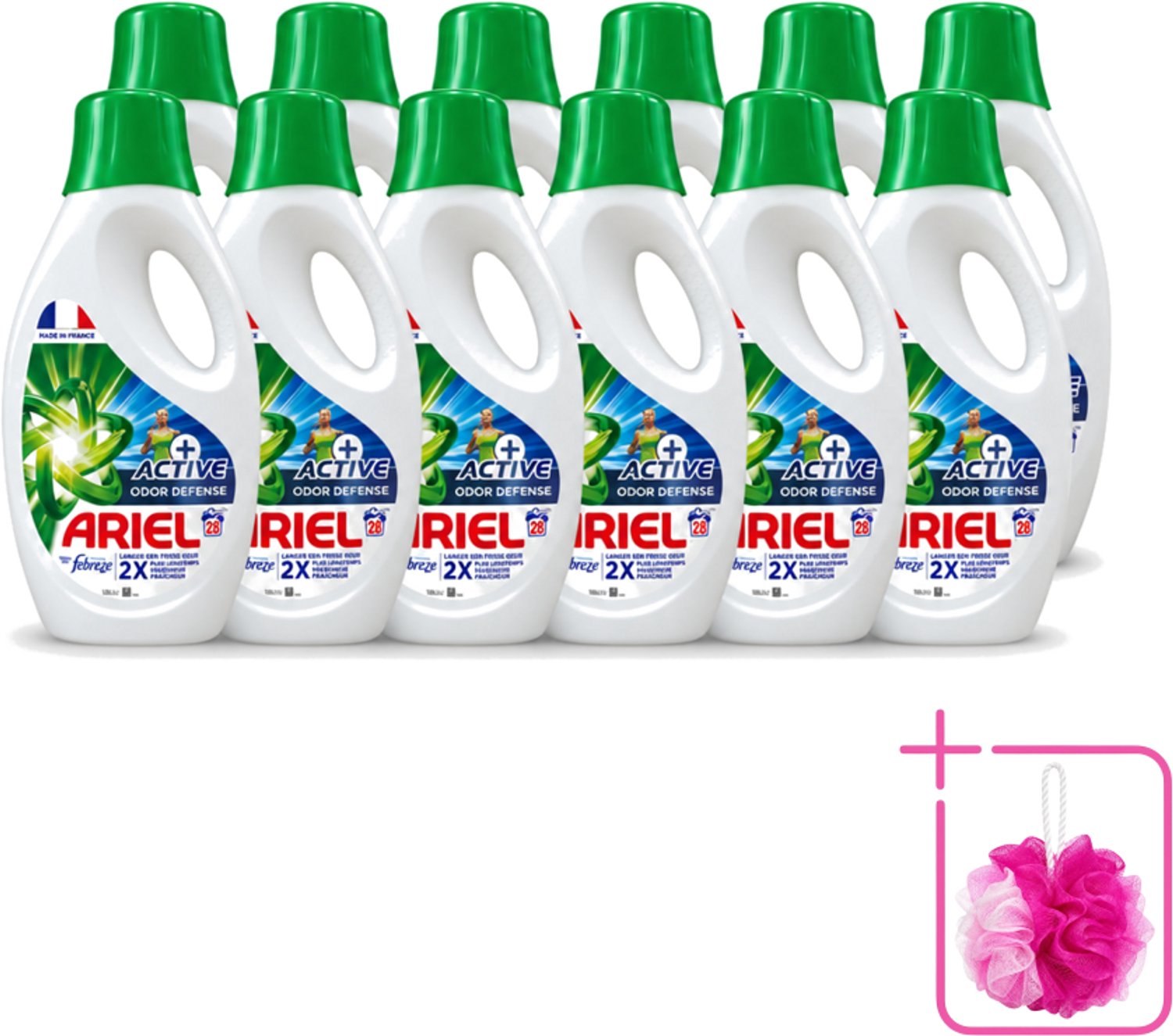 12 x Ariel – Vloeibaar Wasmiddel – Active Odor Defense – 1,26 L – 28 wasbeurten - Bulkverpakking - Geurverwijderend wasmiddel - Douchemop - Sportkleding wassen