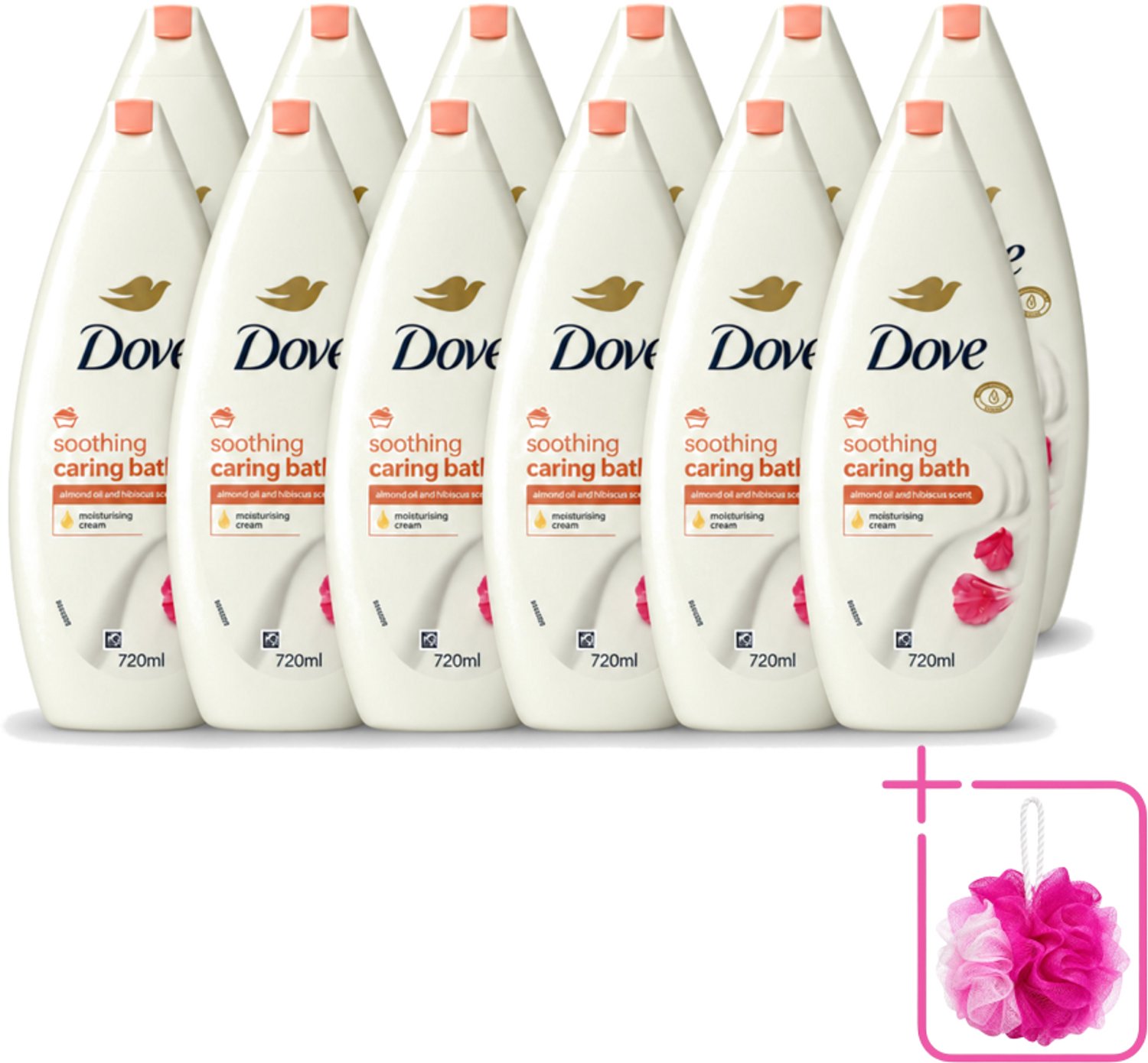 12 x Dove – Badcrème – Soothing Almond Oil & Hibiscus – 720 ml - Bulkverpakking - Douchegel - Douchemop - Huidverzorging