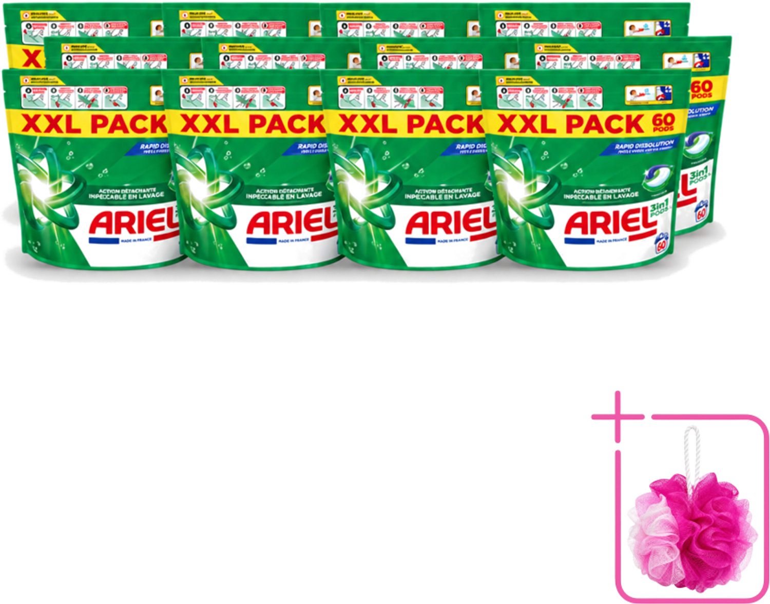 12 x Ariel – Pods 3in1 – Original – 60 wasbeurten - Bulkverpakking - Ariel 3in1 Pods - Douchemop - Wasmiddel capsules
