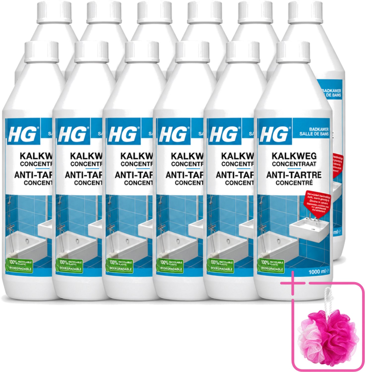 12 x HG - Badkamer - Kalkweg Concentraat - Verwijdert Hardnekkige Kalk - 1L - Bulkverpakking - Kalk weg - Douchemop - Kalk verwijderen