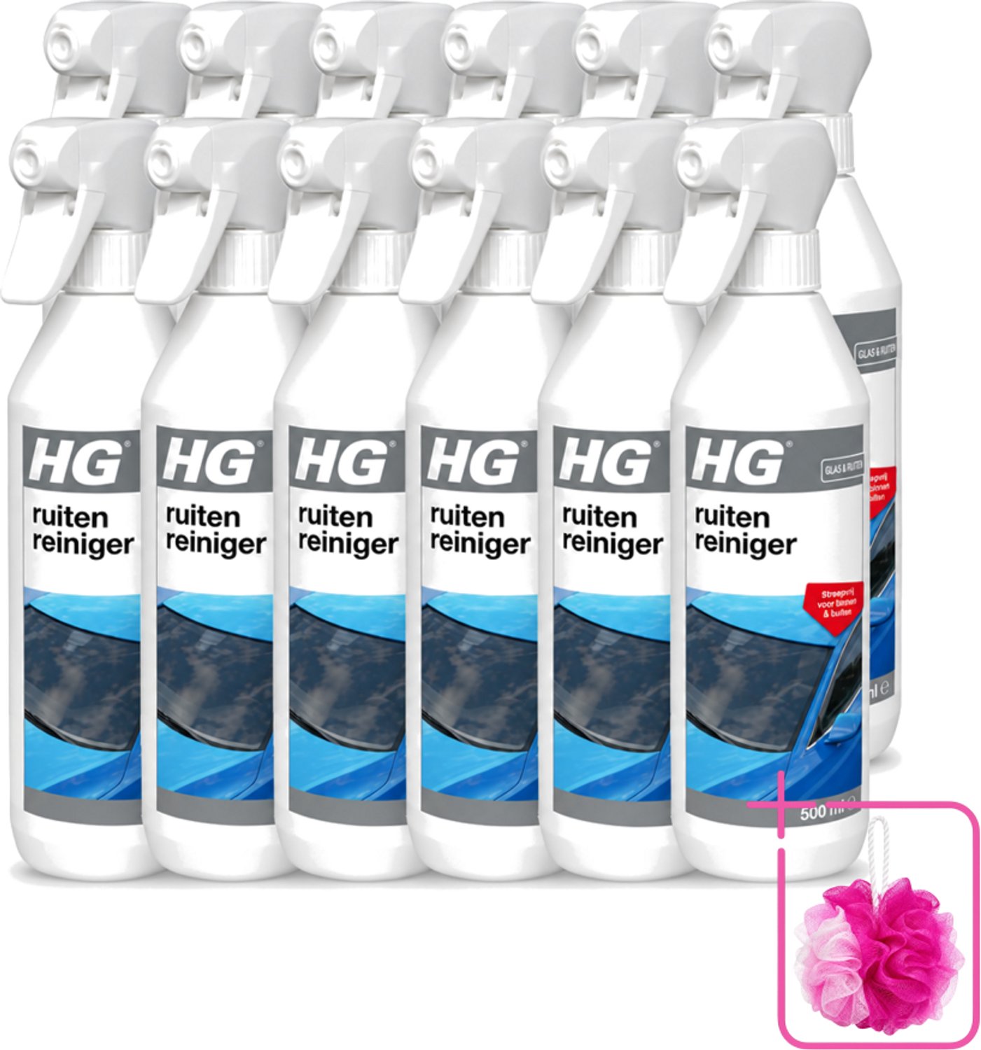 12 x HG - Ruitenreiniger - Streepvrij Voor Binnen & Buiten - 500 ml - Bulkverpakking - Ruitenreiniger - Ruiten reinigen