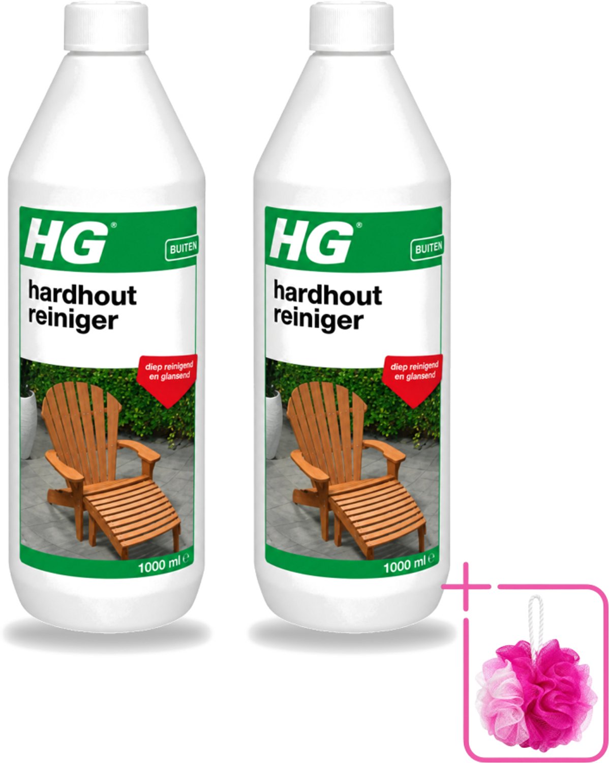 2 x HG - Buiten - Hardhout Reiniger - Diep Reinigend - 1L - Bulkverpakking - Hardhout reinigen - Douchemop - Tuinmeubel reinigen