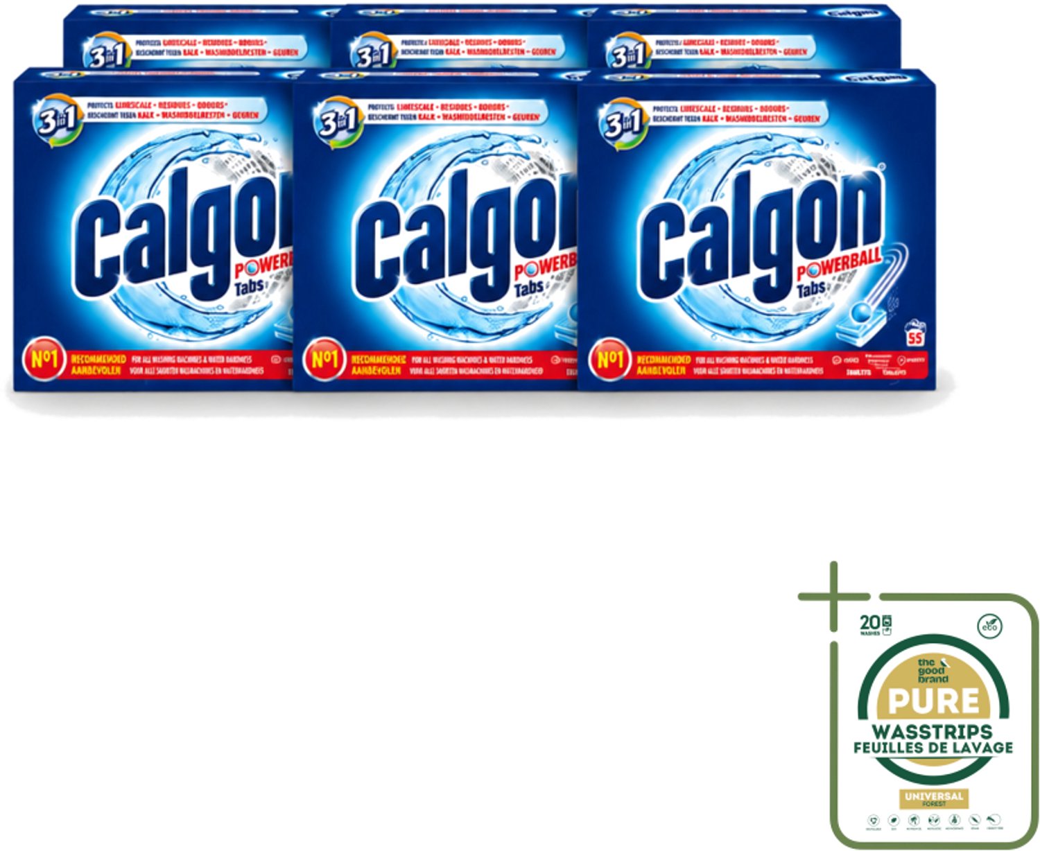 6 x Calgon - Wasmachinereiniger - Tegen Kalkaanslag / Wasmiddelresten / Geuren - 55 Tabletten - Wasstrips - Wasmachine Reinigen - Kalkaanslag Voorkomen - Wasmiddelresten Verwijderen - Geuren Neutraliseren - Wasmachine Schoonhouden