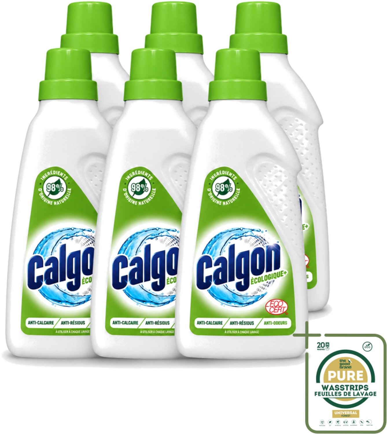 6 x Calgon - Wasmachinereiniger - Gel - Ecologisch - Tegen Kalkaanslag / Wasmiddelresten / Geuren - 750ml - 15 Wasbeurten - Wasmachine Reinigen - Kalkaanslag Voorkomen - Wasmiddelresten Verwijderen - Geuren Neutraliseren - Ecologische Reiniger