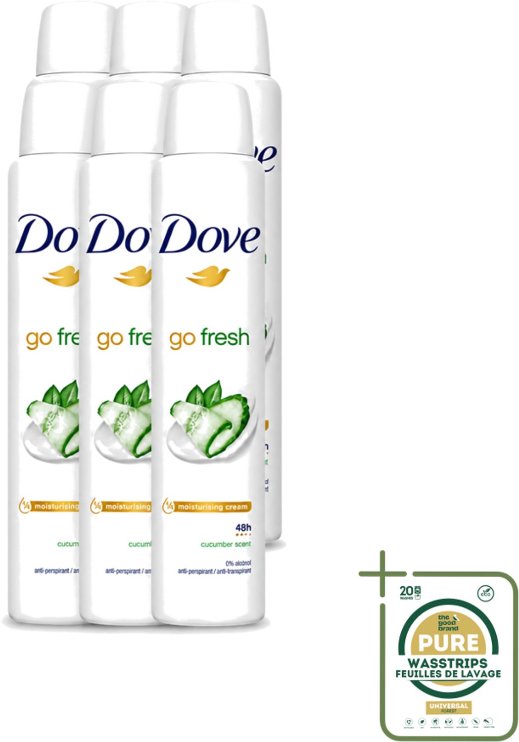 6 x Dove Go Fresh - Deospray - Groene Thee & Komkommer - 200 ml - Wasstrips - Dove Go Fresh Deospray Groene Thee & Komkommer - Frisheid - Transpiratie Bescherming - Geur - Oksel Crème