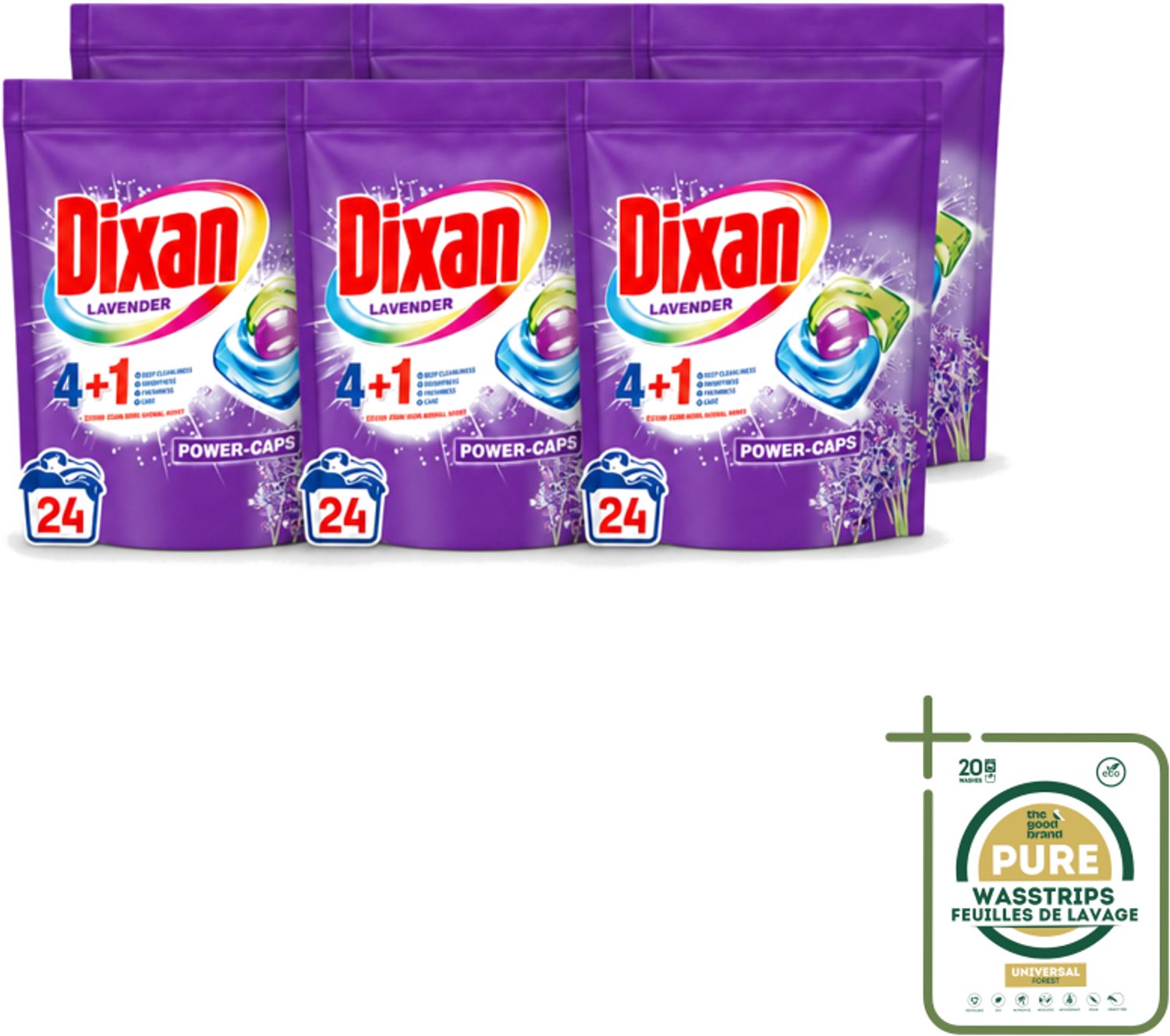 6 x Dixan Power Caps - Wasmiddelcapsules en Vlekverwijderaar - Extreme Power - Gekleurde Was - Lavendel - 24 Wasbeurten - Wasstrips - Wasmiddelcapsules - Vlekverwijderaar - Gekleurde Was - Lavendel - Wasbeurt