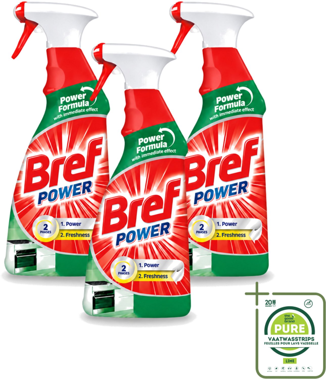 3 x Bref Power - Keukenreiniger - Spray - Ontvetter - 750 ml - Grootverpakking - Vaatwasstrips - Keukenreiniger - Ontvettingscrème - Vet Verwijderen - Krachtige Spray - Keuken Reinigen