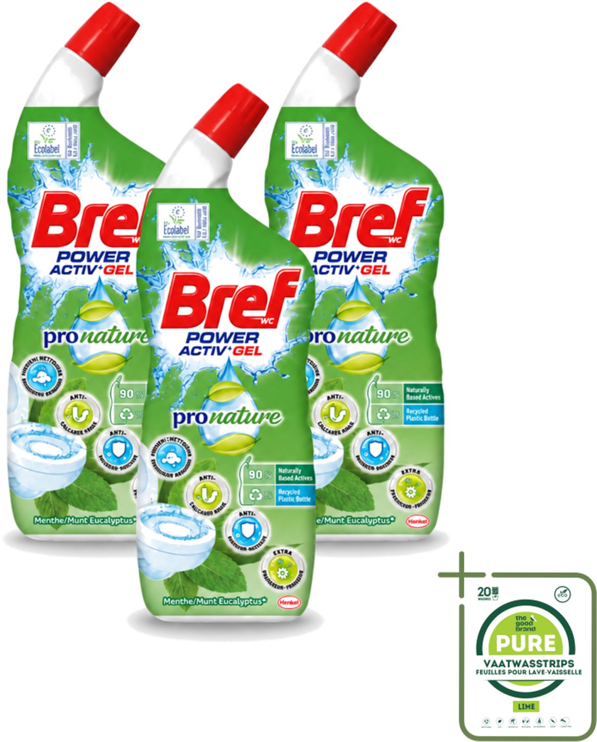 3 x Bref WC - Power Activ+ - Toiletreiniger - Gel - Eucalyptus - 700 ml - Grootverpakking - Vaatwasstrips - Toiletreiniging - Eucalyptus - Natuurlijke Reiniging - Duurzame Toiletreiniger - Milieuvriendelijk