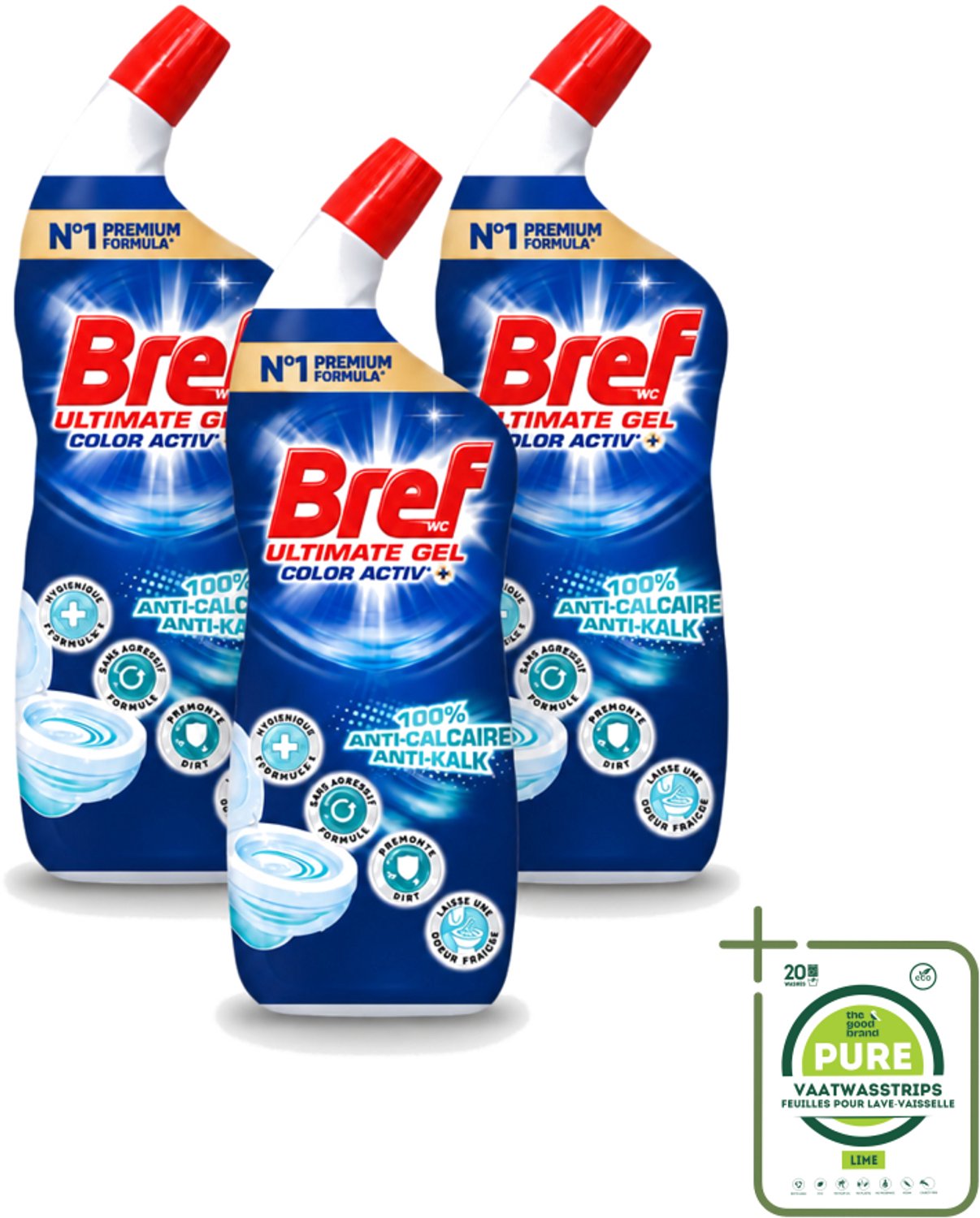 3 x Bref WC - Color Activ+ - Toiletreiniger - Gel - Anti-Kalk - Oceaan - 700 ml - Grootverpakking - Vaatwasstrips - Toilet Reinigen - Anti-kalk - Oceaanfrisse Geur - Toilet Reinigingsgel - Toilet Schoonmaken