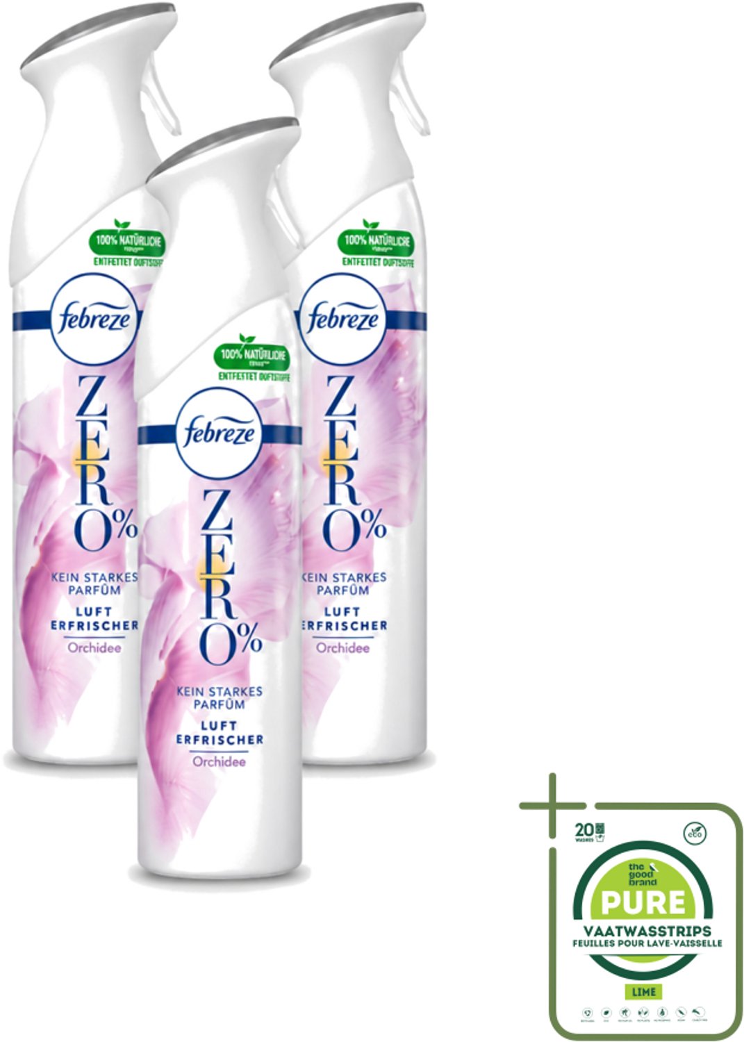 3 x Febreze Spray - Zero % - Orchidee - Luchtverfrisser - 300ml - Grootverpakking - Luchtverfrisser - Geuren Verwijderen - Orchidee Geur - Frisse Geur - Zero %