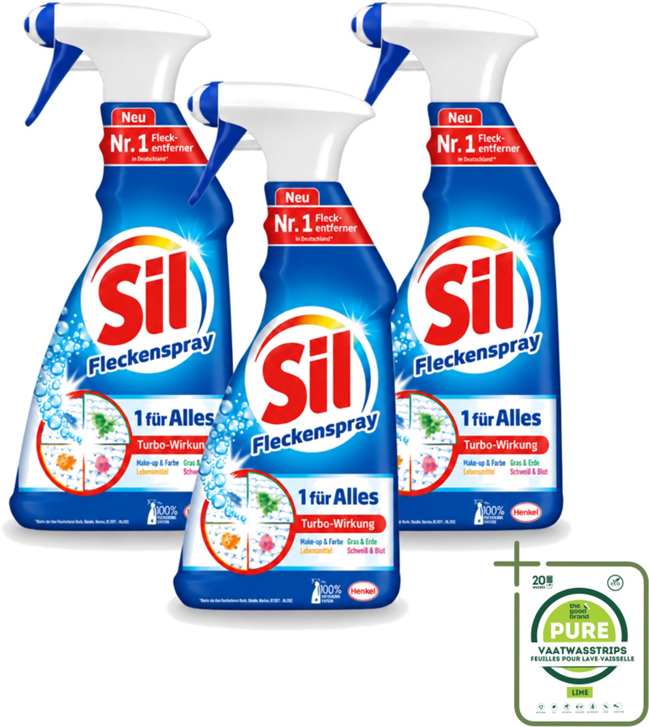 3 x Sil - Vlekverwijderaar - Spray - 500 ml - Grootverpakking - Vaatwasstrips - Vlekverwijderaar - Wasmiddel - Stofverwijderaar - Vlekken Verwijderen - Wasmachine