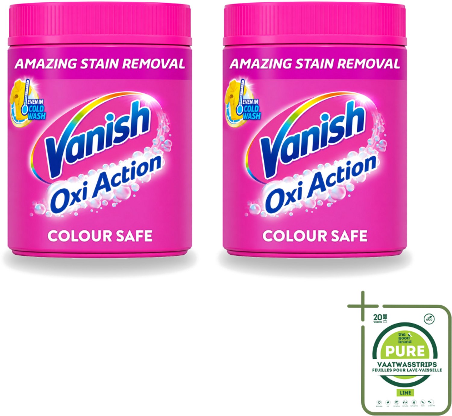 2 x Vanish Oxi Action Pink - Vlekkenverwijderaar - Wasbooster - Zonder Bleek - 1.12 Kg - Grootverpakking - Vaatwasstrips - Vlekkenverwijderaar - Wasbooster - Witte Kleding - Bleekvrije Was - Geurneutralisator